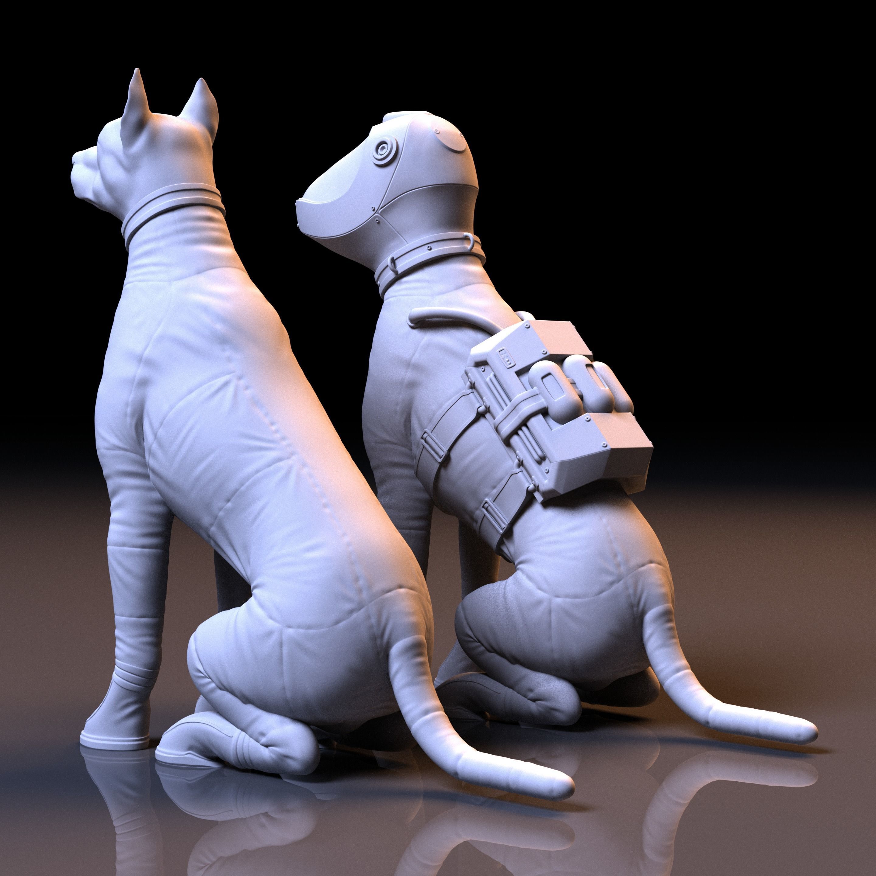 Spacedog two dogs in space suit 3D print model_2