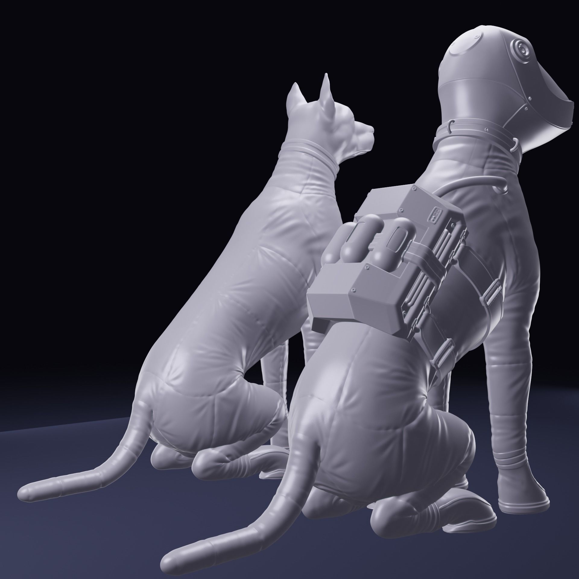 Spacedog two dogs in space suit 3D print model_3