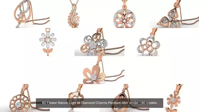 80 Flower Nature Light wt Diamond Charms Pendant 3dm render 3D Model Collection