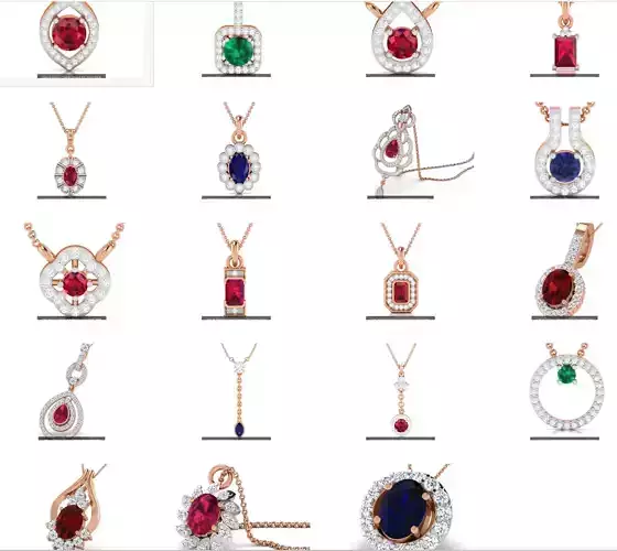 19 Gemstone Light wt Diamond Charms Pendant 3dm render Detail  3D Model Collection