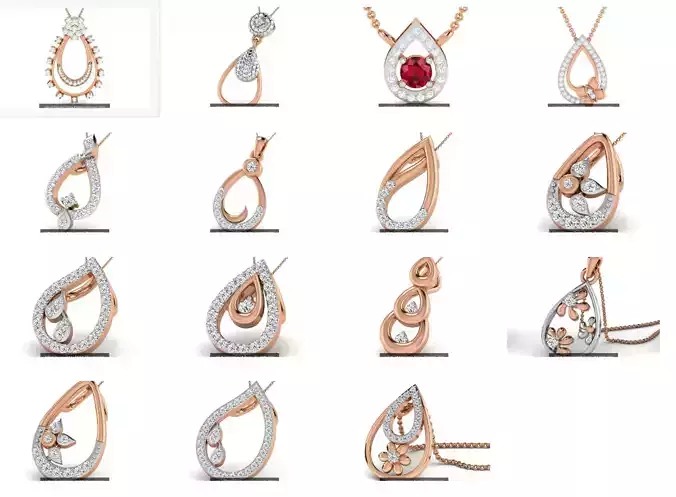 15 Pear Shape Light wt Diamond Charms Pendant 3dm render Detail  3D Model Collection