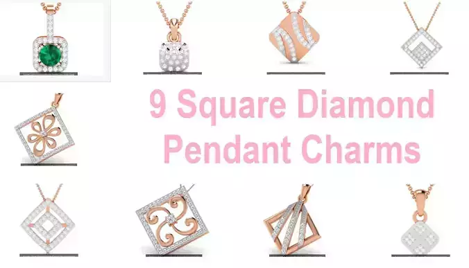 9 Light wt Diamond Charms Pendant 3dm render Detail  3D Model Collection