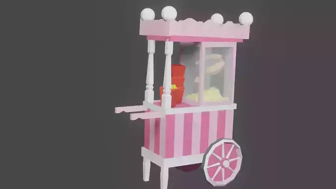 Low poly Popcorn cart