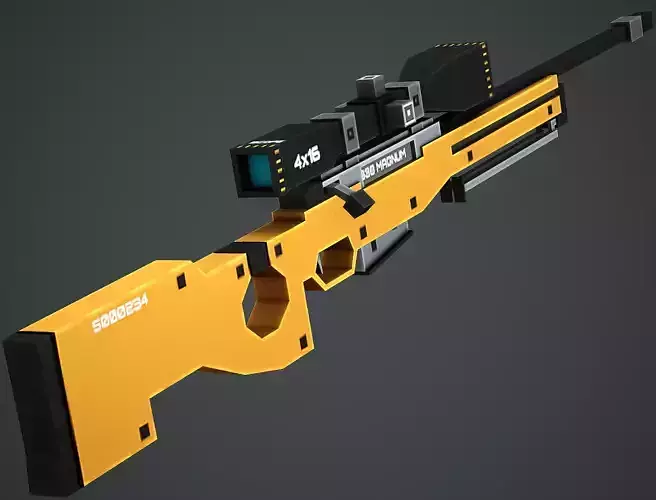 Blocky Stylized AWP Sniper Rifle - Low Poly Game Ready Low-poly 3D model