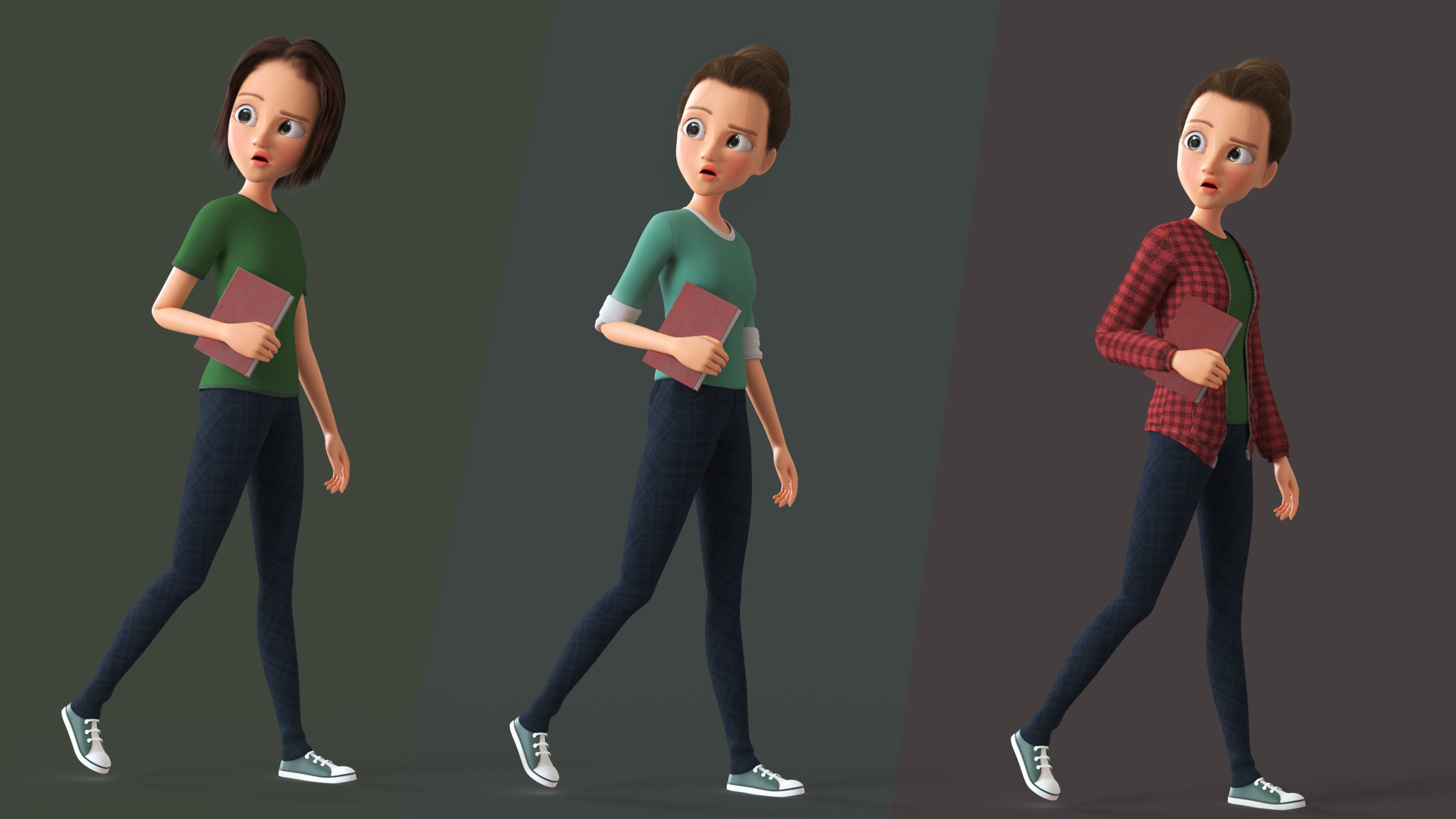 Cartoon Teen Girl - College Student 3D model_11