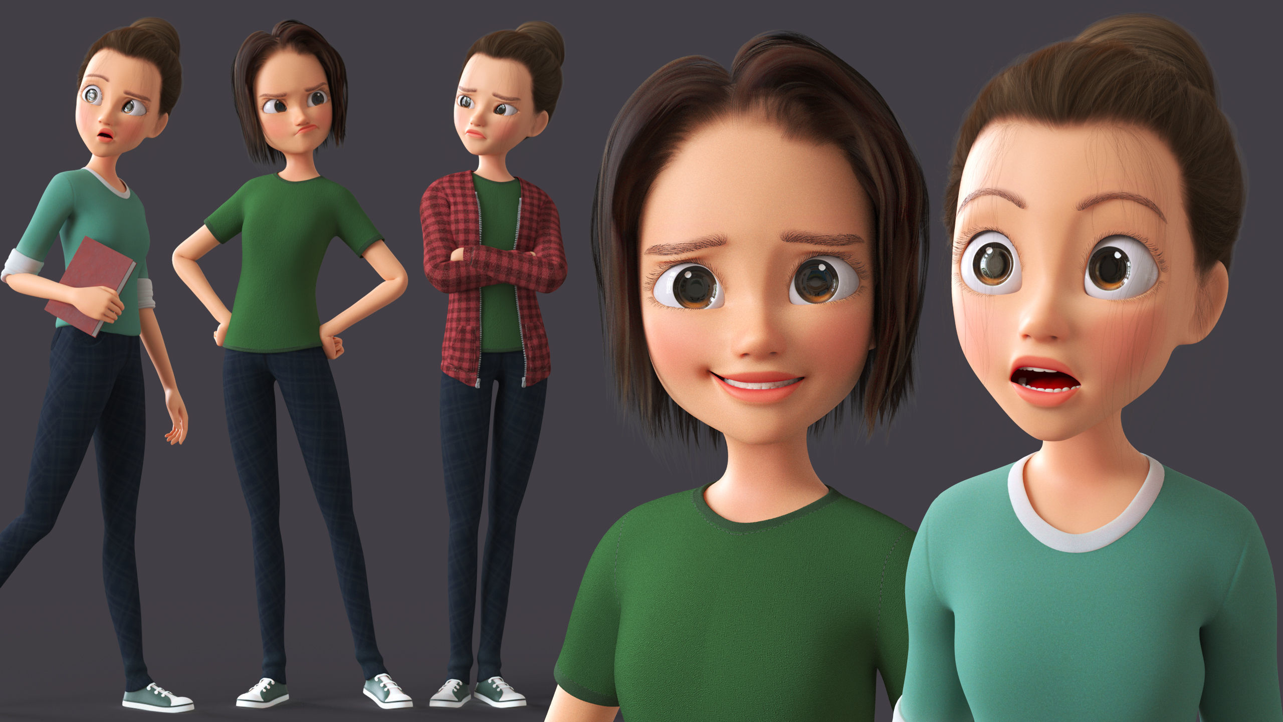 Cartoon Teen Girl - College Student 3D model_19