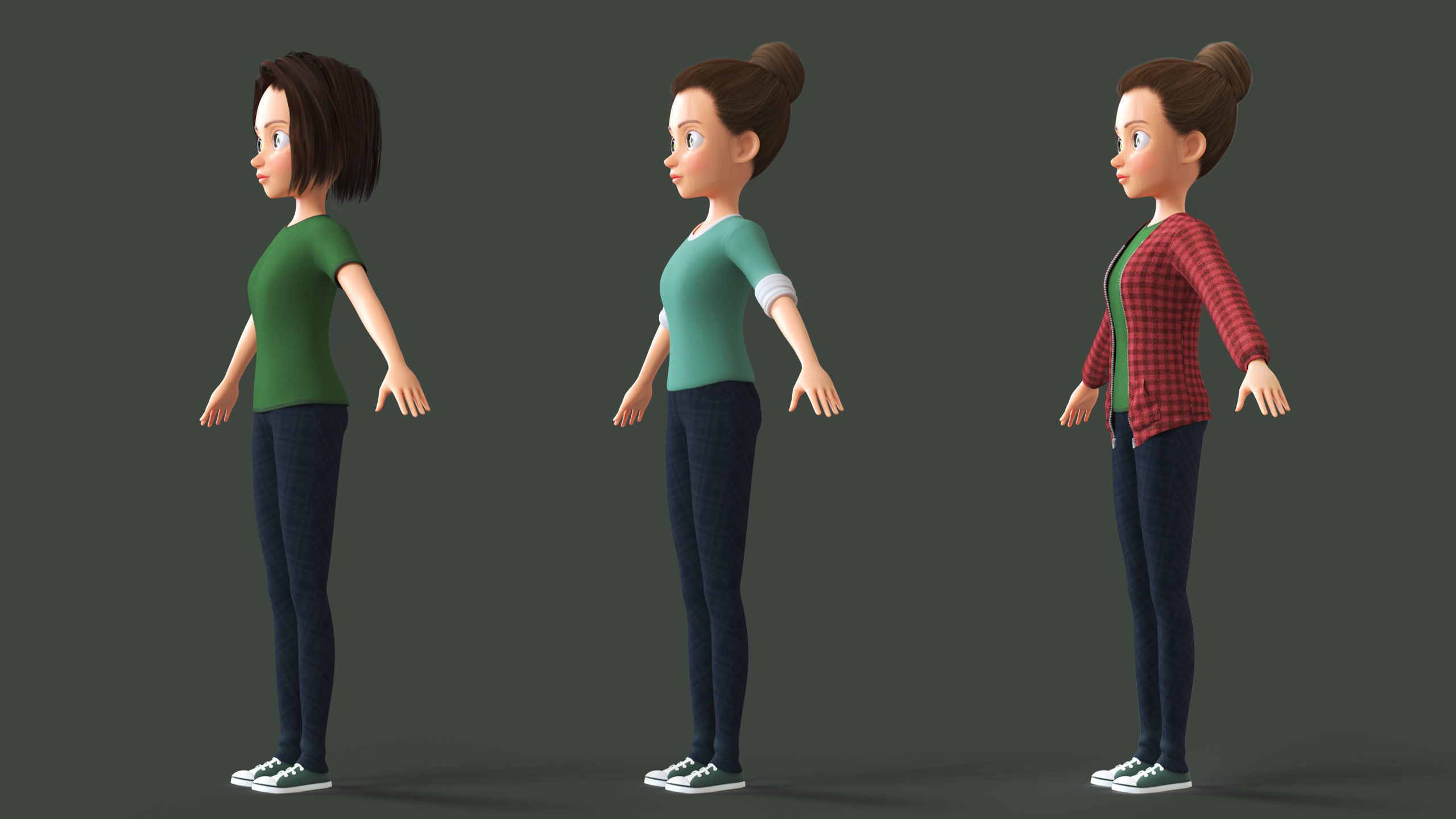 Cartoon Teen Girl - College Student 3D model_4