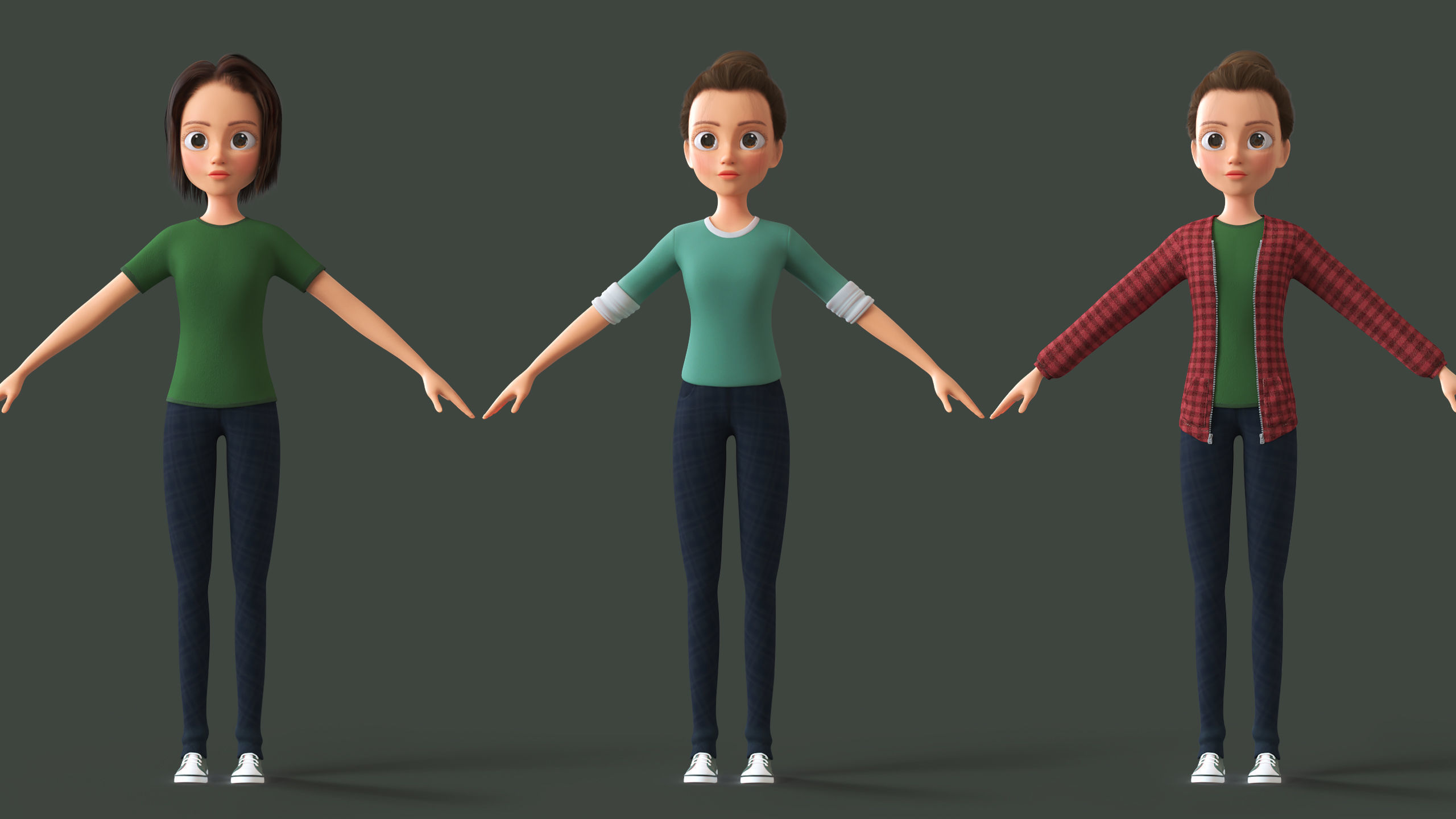 Cartoon Teen Girl - College Student 3D model_3