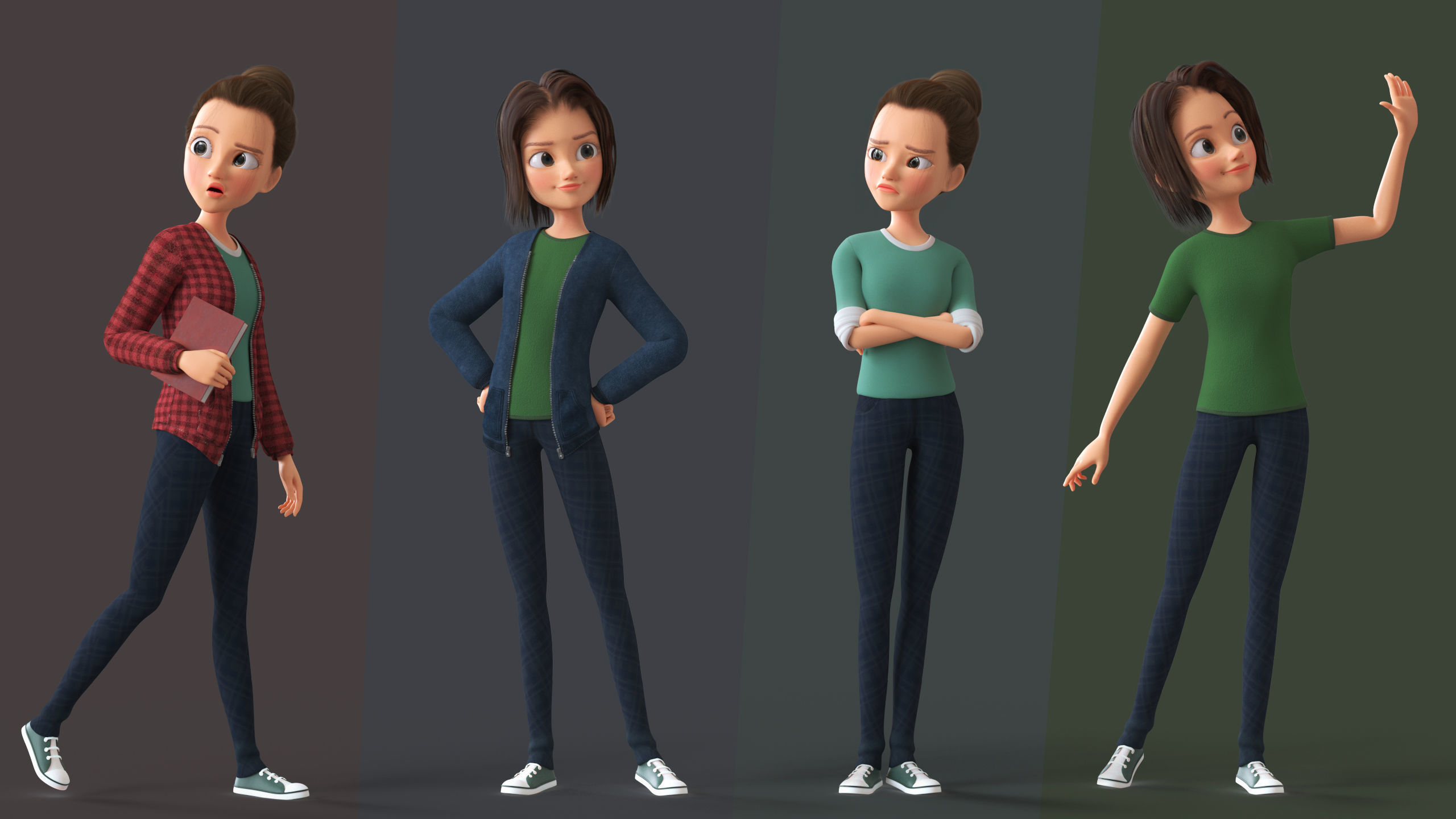 Cartoon Teen Girl - College Student 3D model_13
