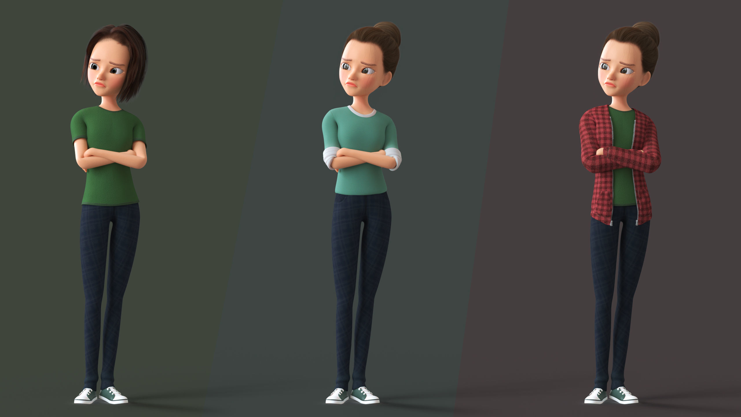 Cartoon Teen Girl - College Student 3D model_9