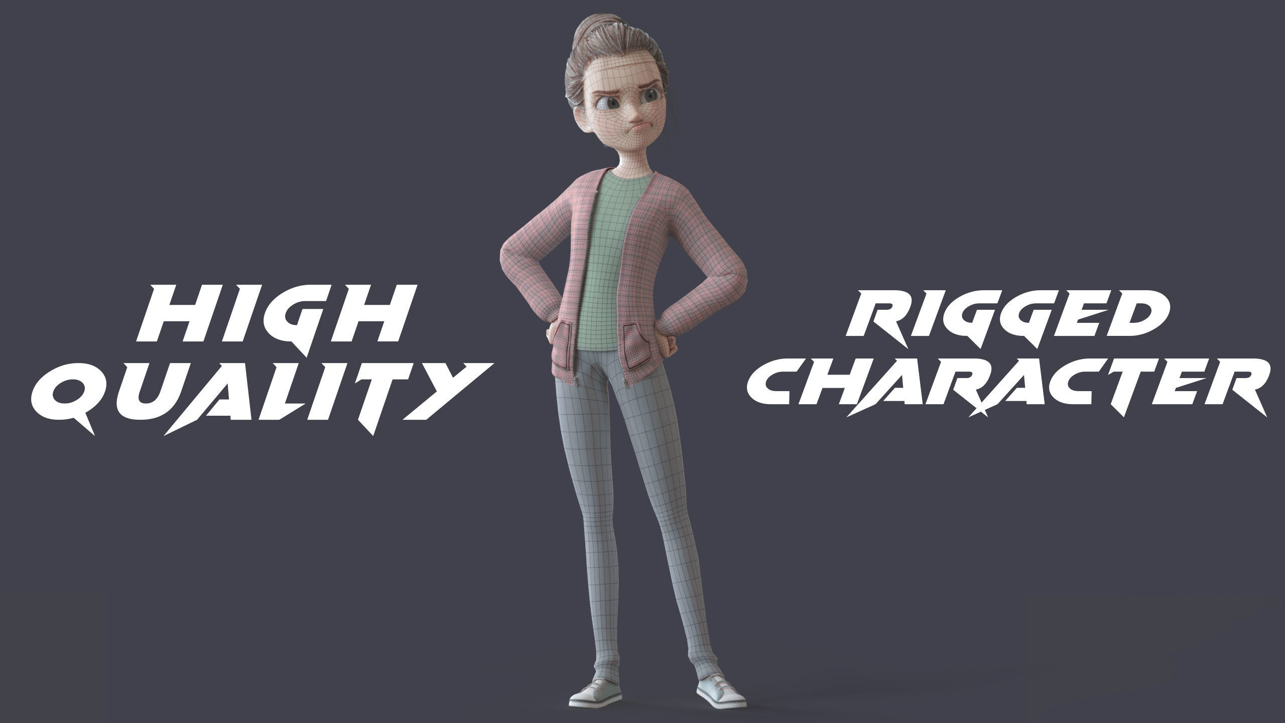 Cartoon Teen Girl - College Student 3D model_17