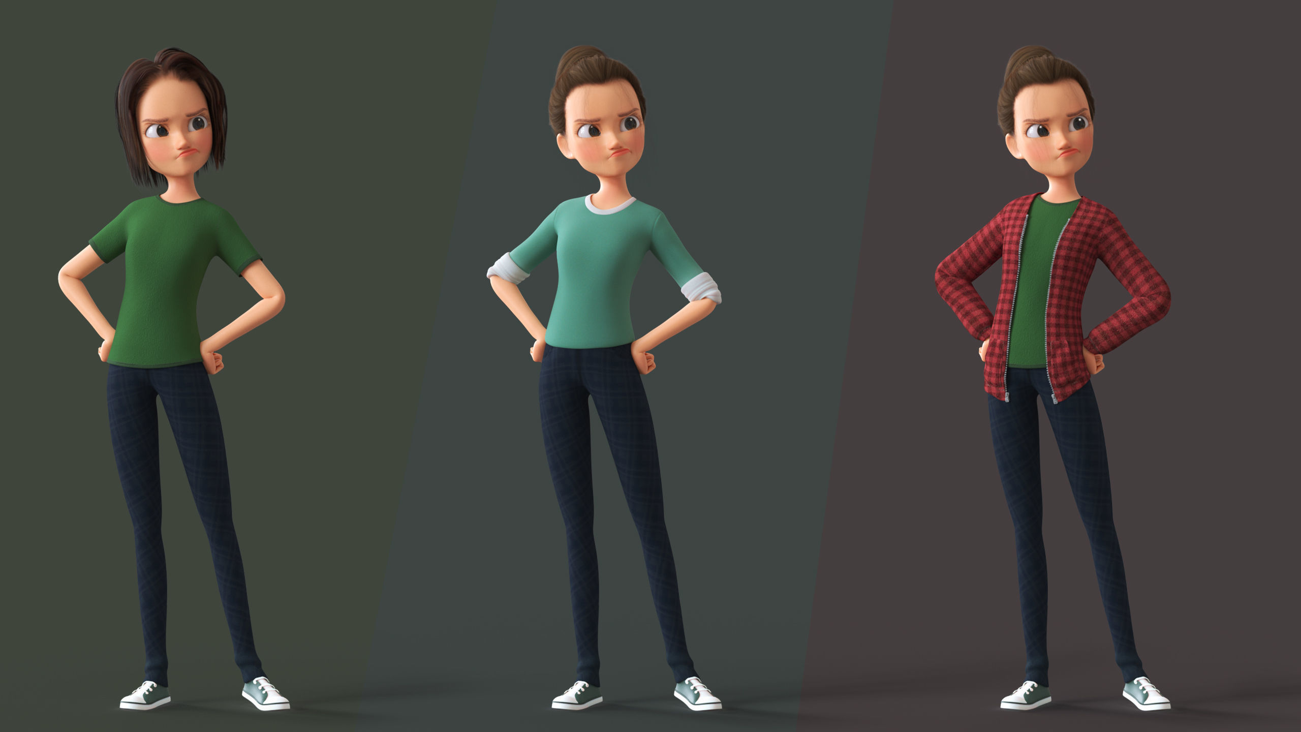 Cartoon Teen Girl - College Student 3D model_12