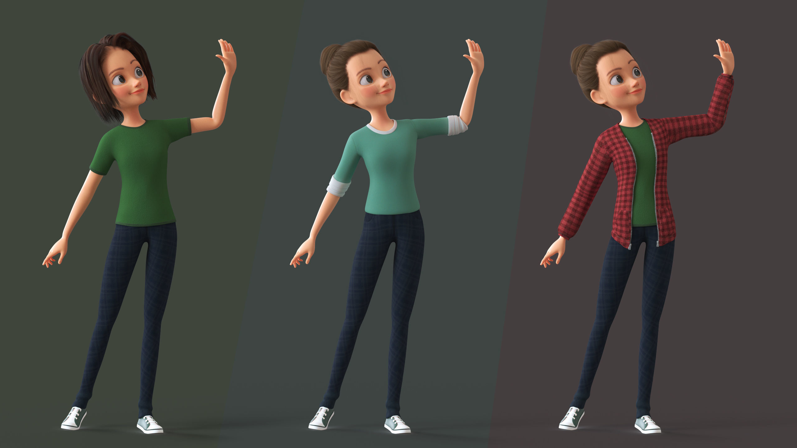 Cartoon Teen Girl - College Student 3D model_10