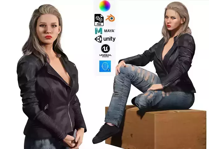 jennifer lawrence Women naked and clothed full rigged Low-poly 3D model