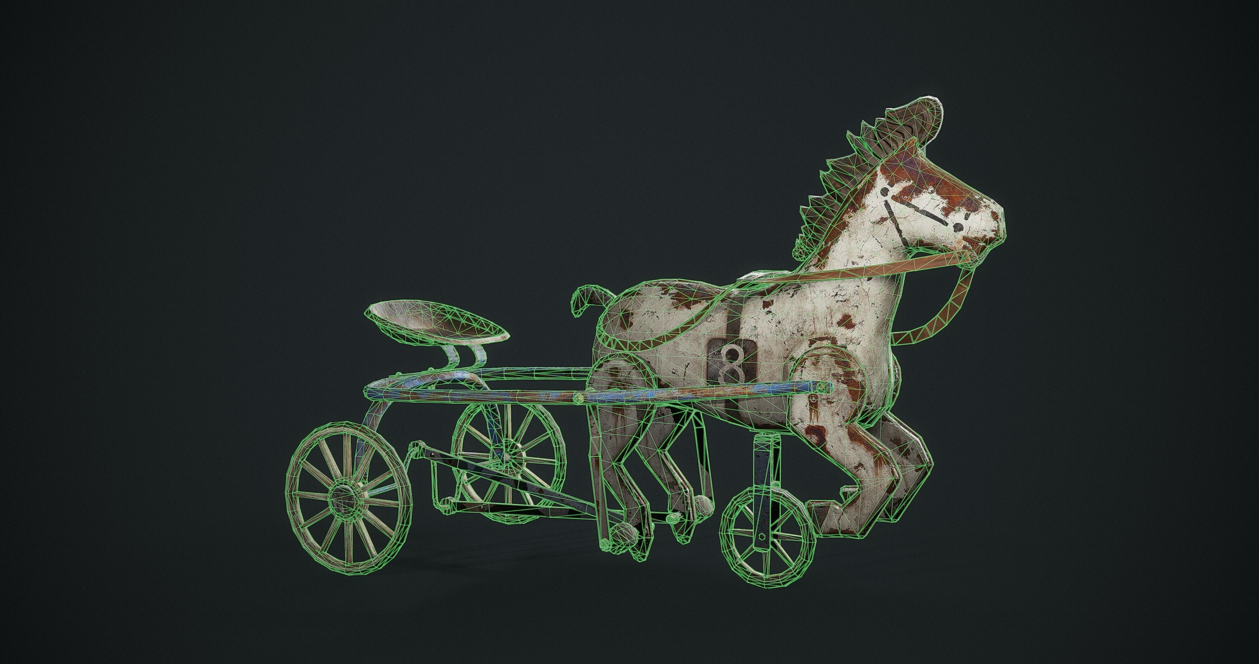 Vintage Soviet Horse Tricycle  Low-poly 3D model_8