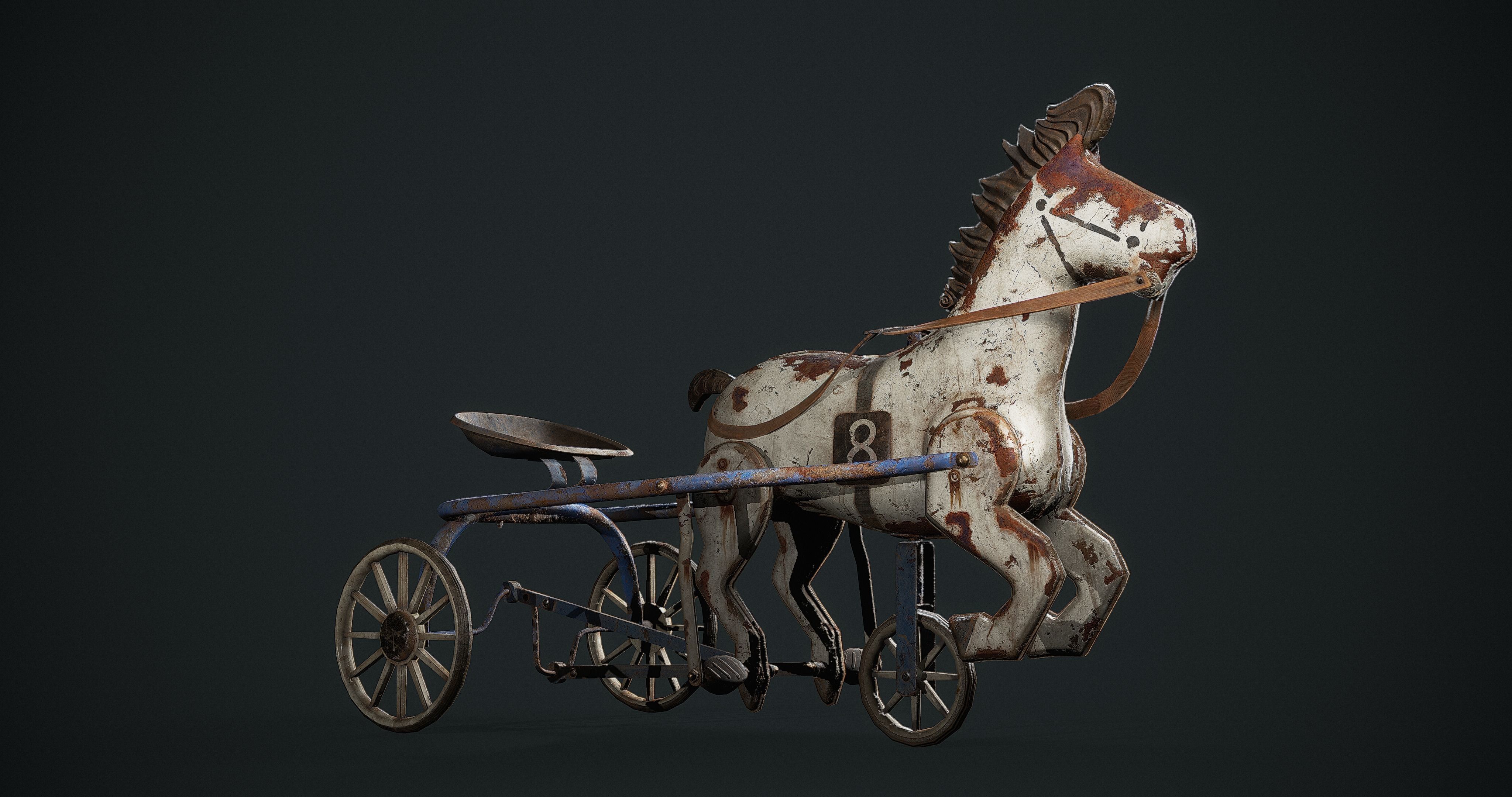 Vintage Soviet Horse Tricycle  Low-poly 3D model_3