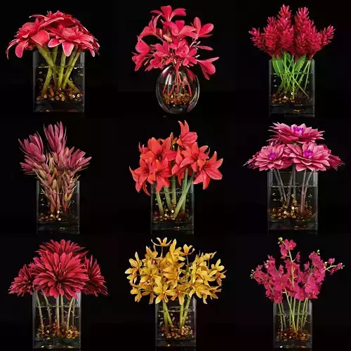 Plant collection 4 flowers in glass vase 