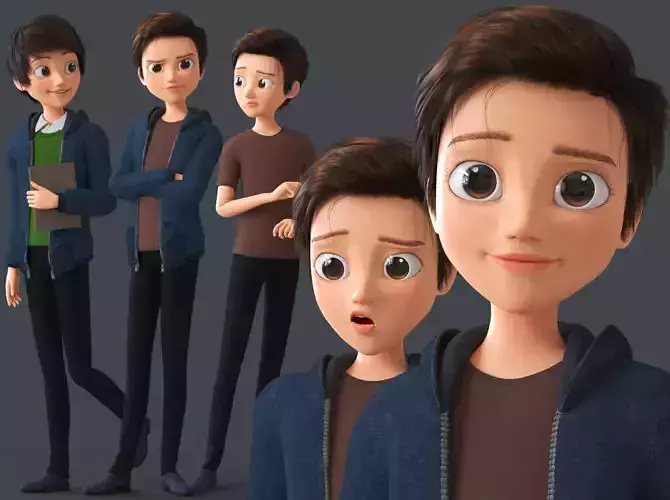 Cartoon Teen Boy - College Student 3D model