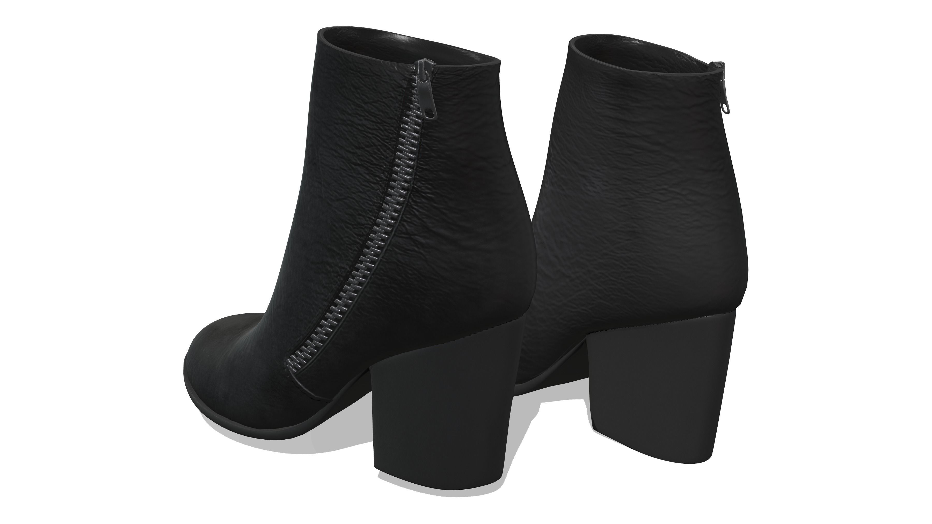 Black Leather Side Zipped Ankle Boots Low-poly 3D model_4