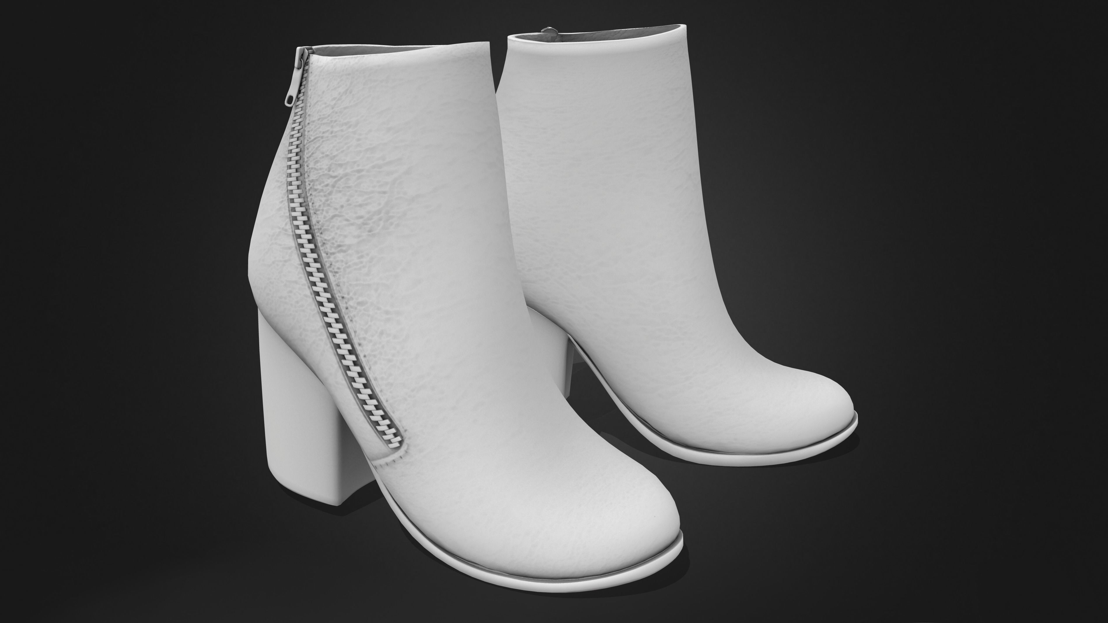 Black Leather Side Zipped Ankle Boots Low-poly 3D model_8