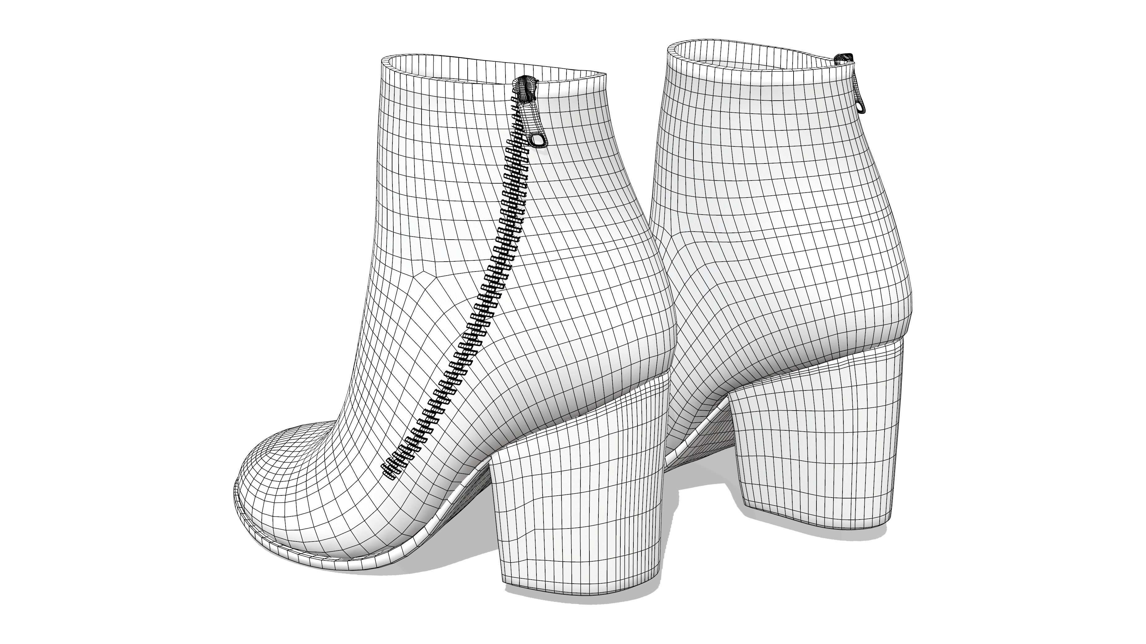 Black Leather Side Zipped Ankle Boots Low-poly 3D model_7