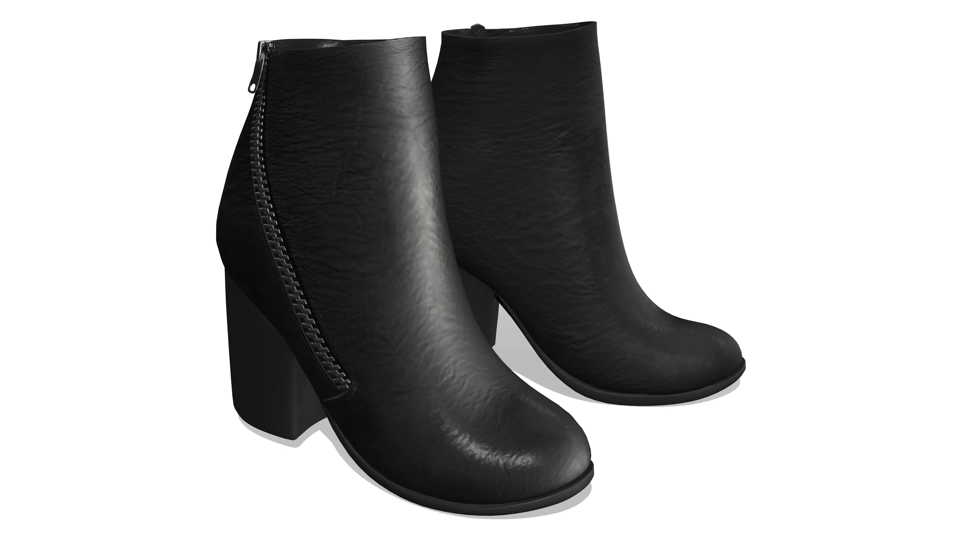 Black Leather Side Zipped Ankle Boots Low-poly 3D model_0