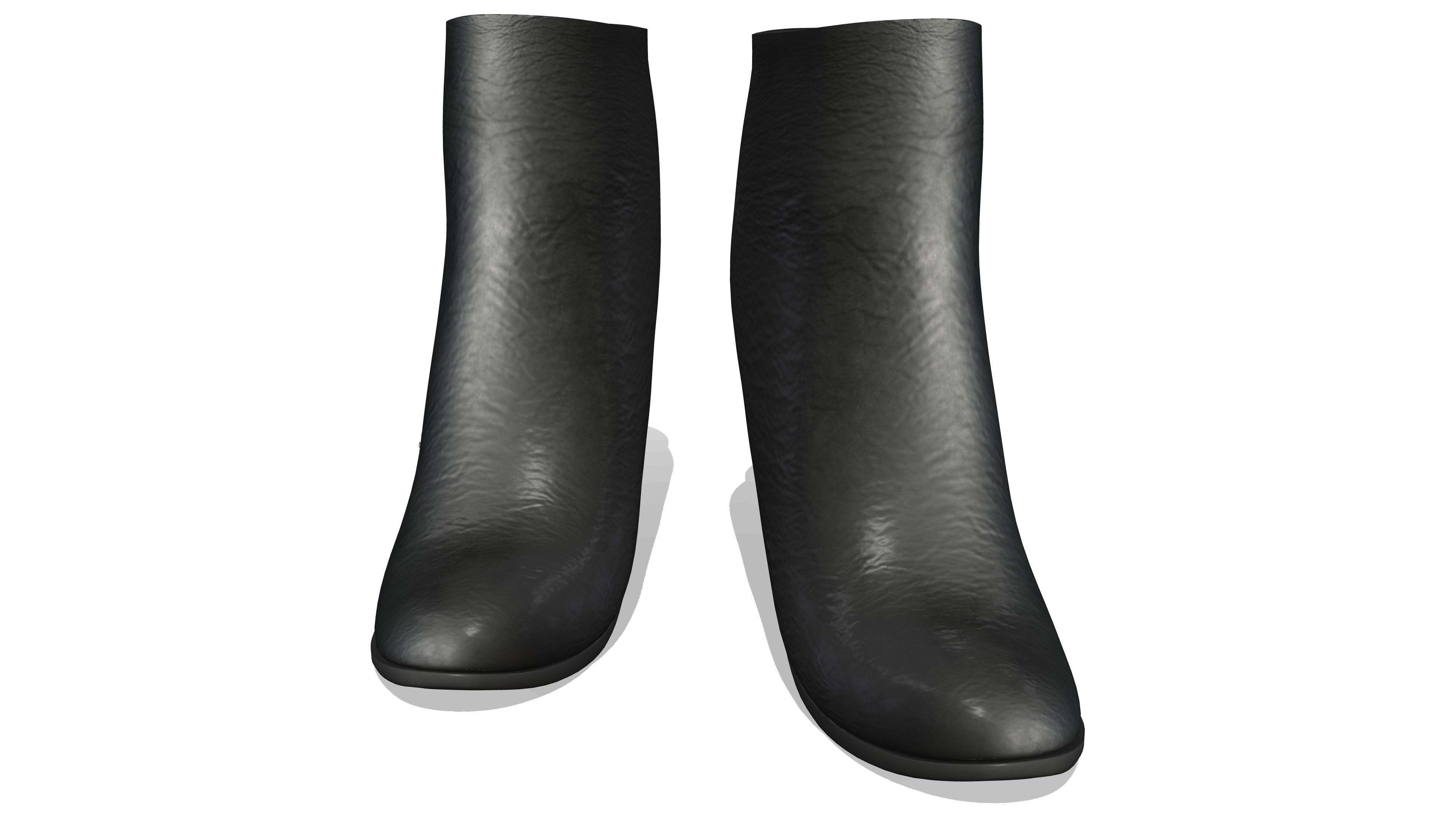 Black Leather Side Zipped Ankle Boots Low-poly 3D model_2