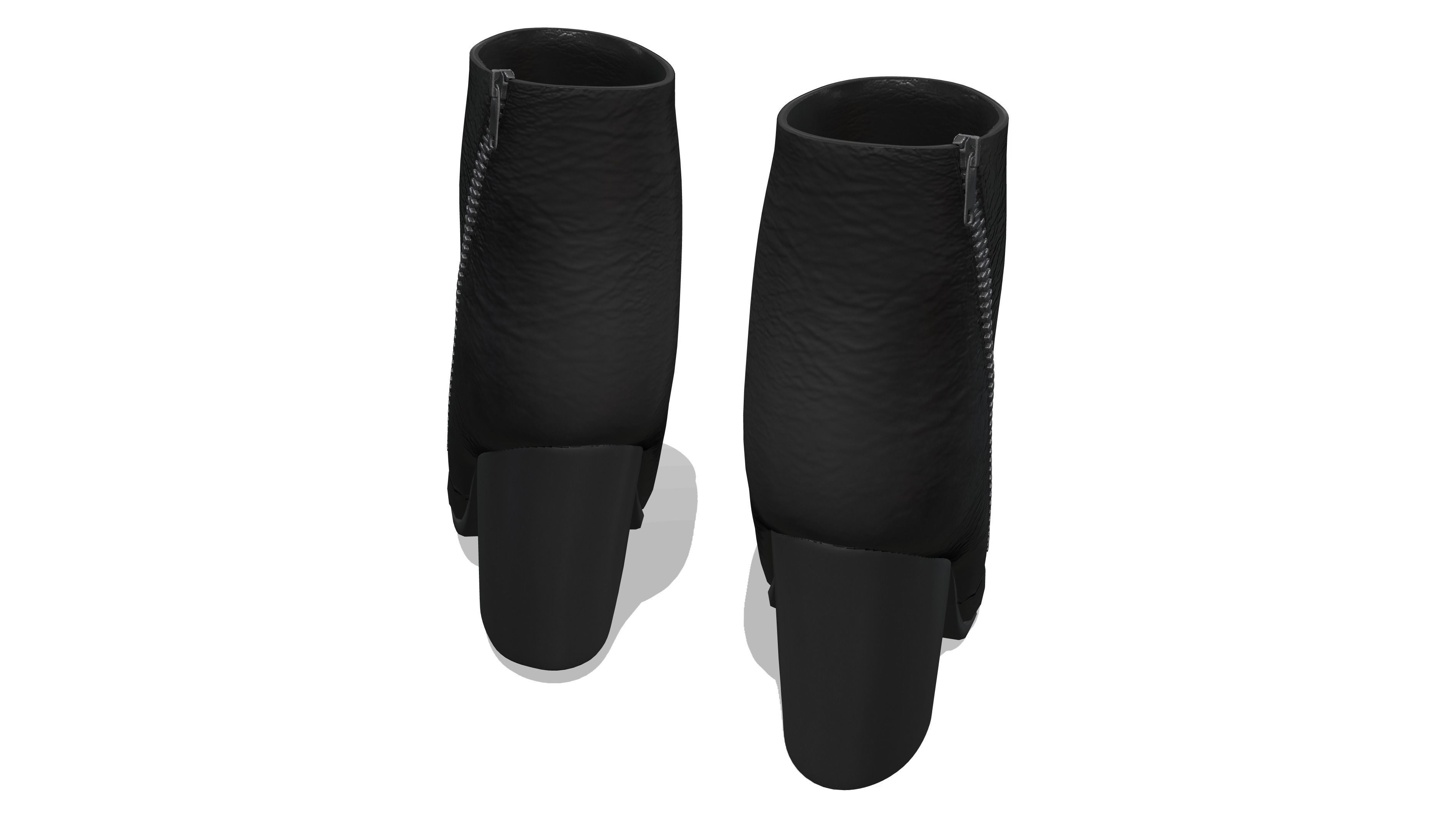 Black Leather Side Zipped Ankle Boots Low-poly 3D model_5