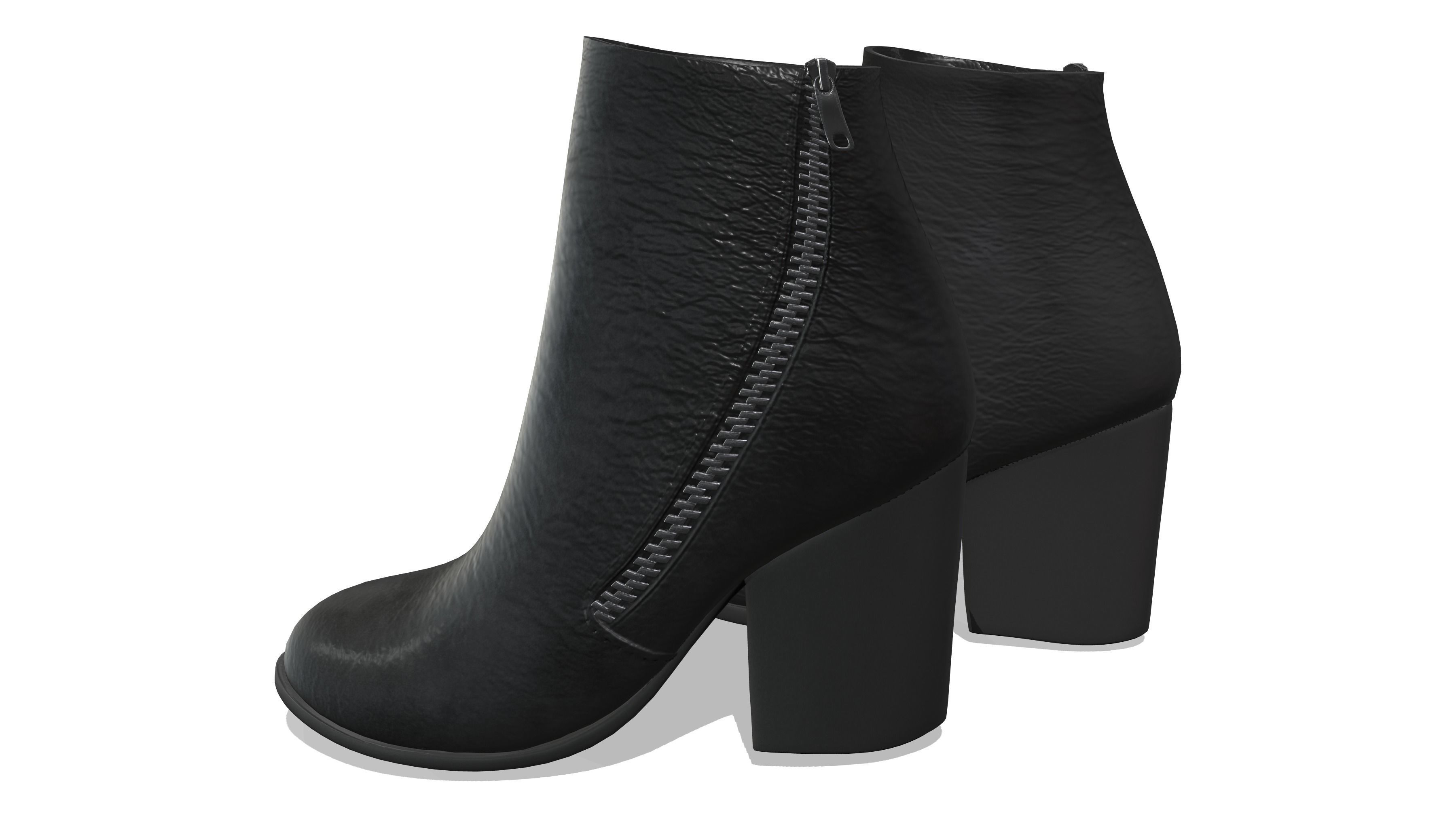 Black Leather Side Zipped Ankle Boots Low-poly 3D model_3
