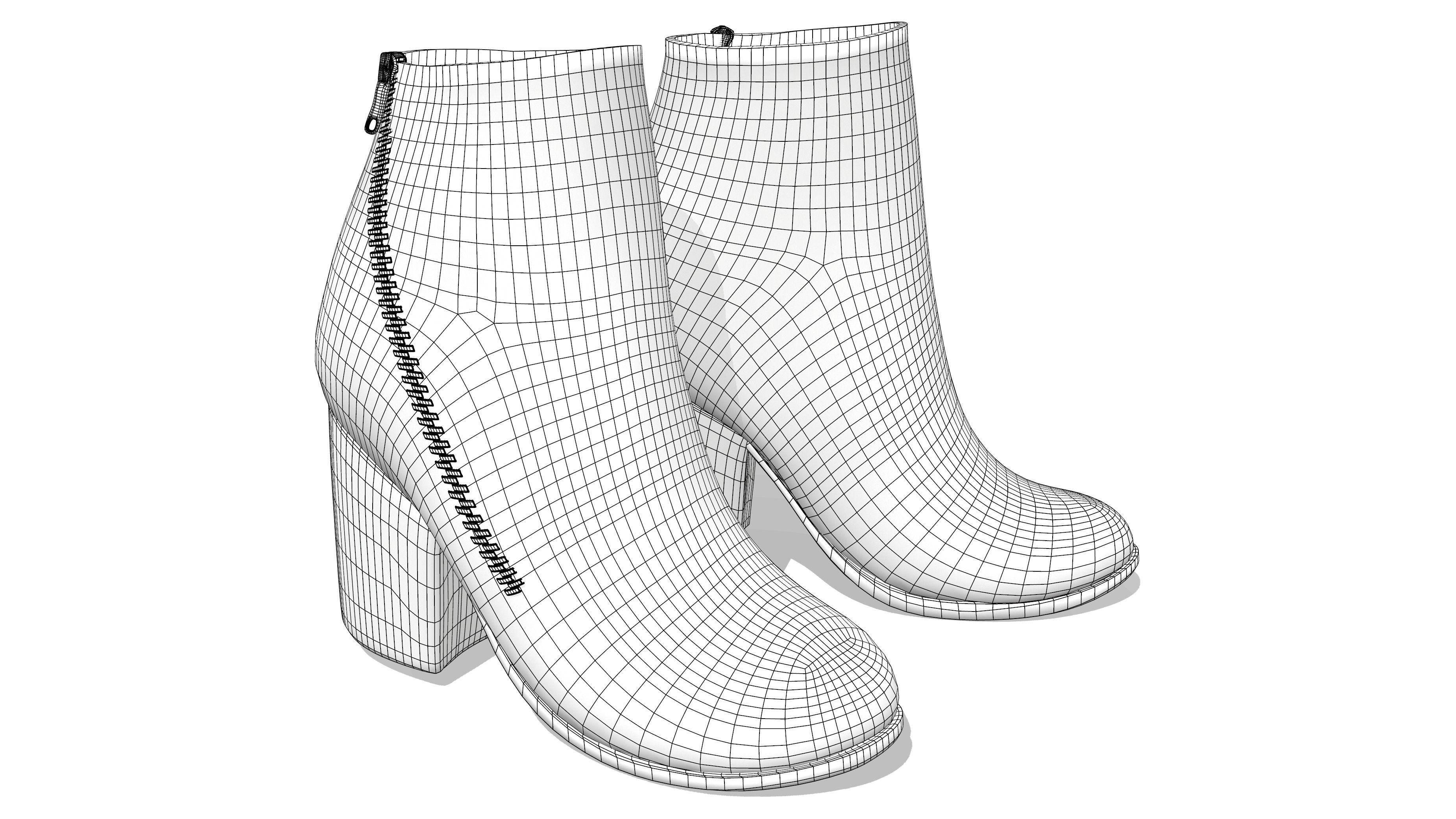 Black Leather Side Zipped Ankle Boots Low-poly 3D model_6