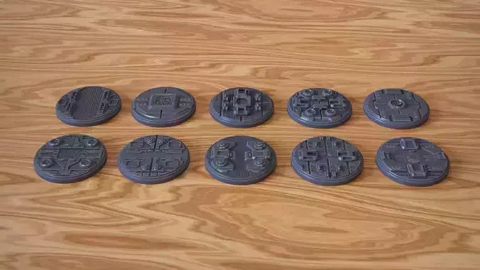 PACK 2 - 10 SCIFI MINIATURE BASES 50mm 3D Print Ready 3D print model