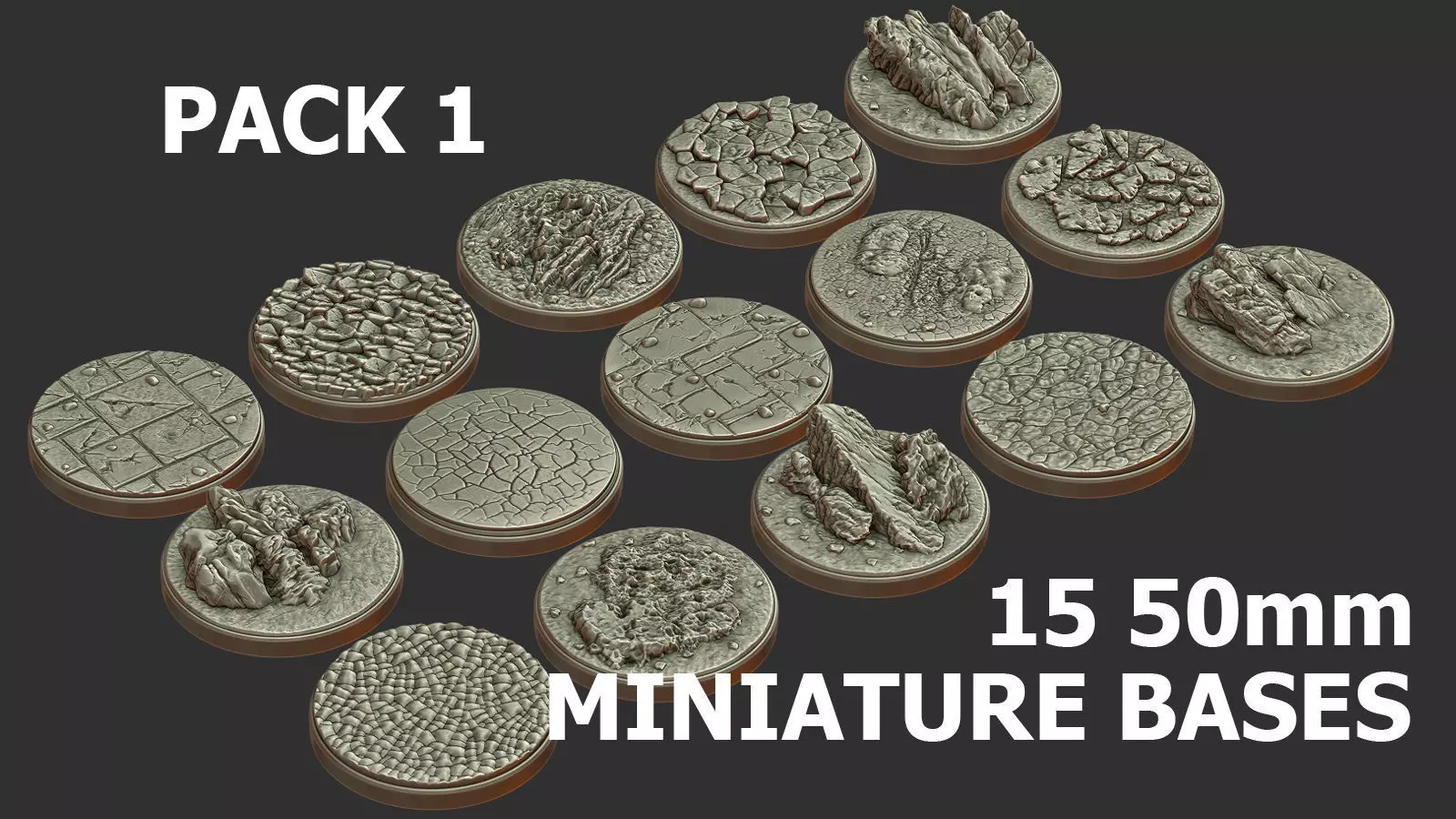 PACK 1 - 15 MINIATURE BASES 50mm 3D Print Ready 3D print model