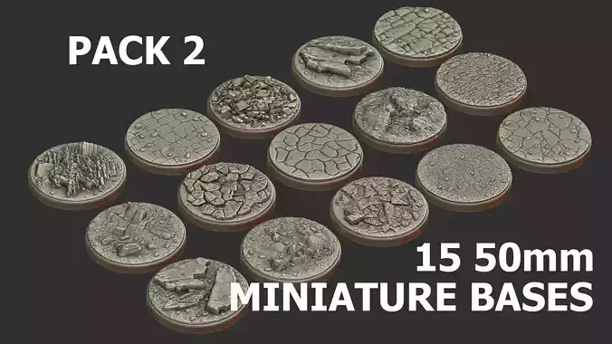 PACK 2 - 15 MINIATURE BASES 50mm 3D Print Ready 3D print model