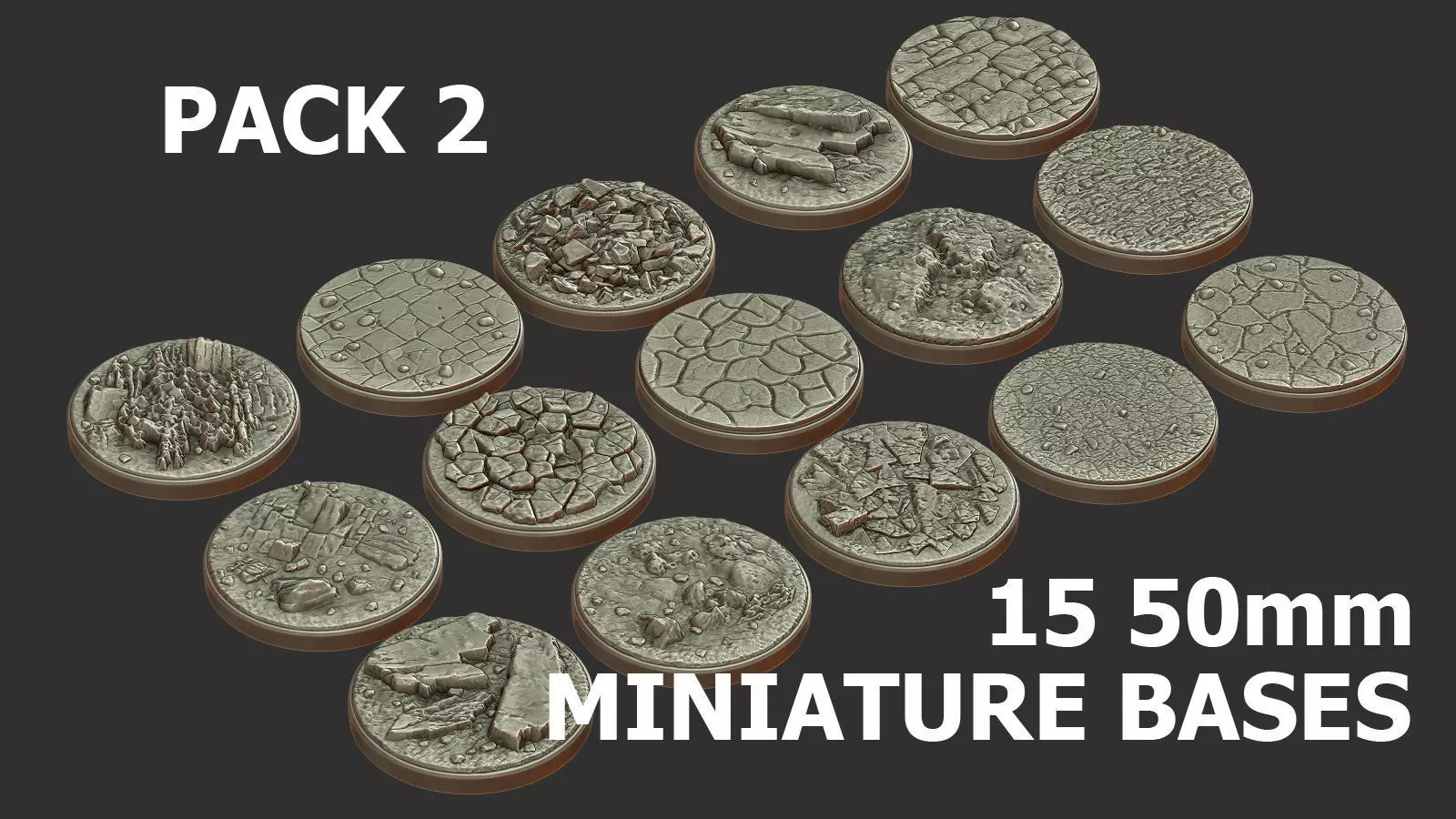 PACK 2 - 15 MINIATURE BASES 50mm 3D Print Ready 3D print model