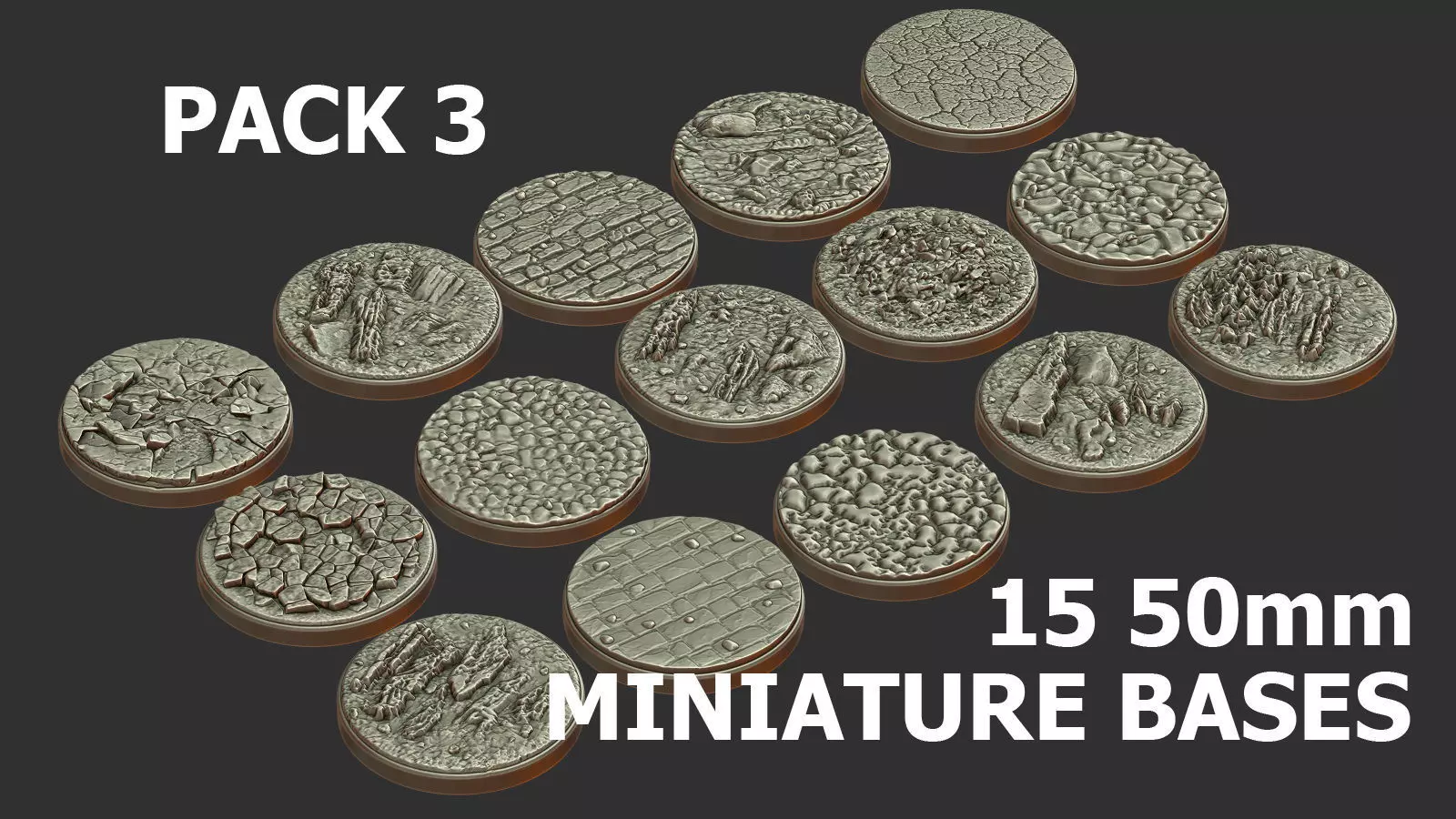 PACK 3 - 15 MINIATURE BASES 50mm 3D Print Ready 3D print model_0
