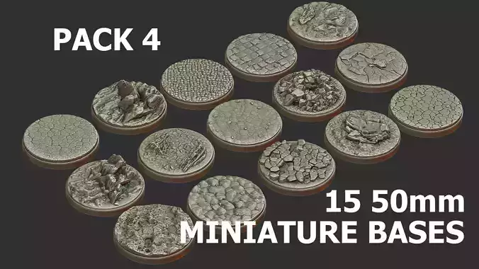 PACK 4 - 15 MINIATURE BASES 50mm 3D Print Ready 3D print model