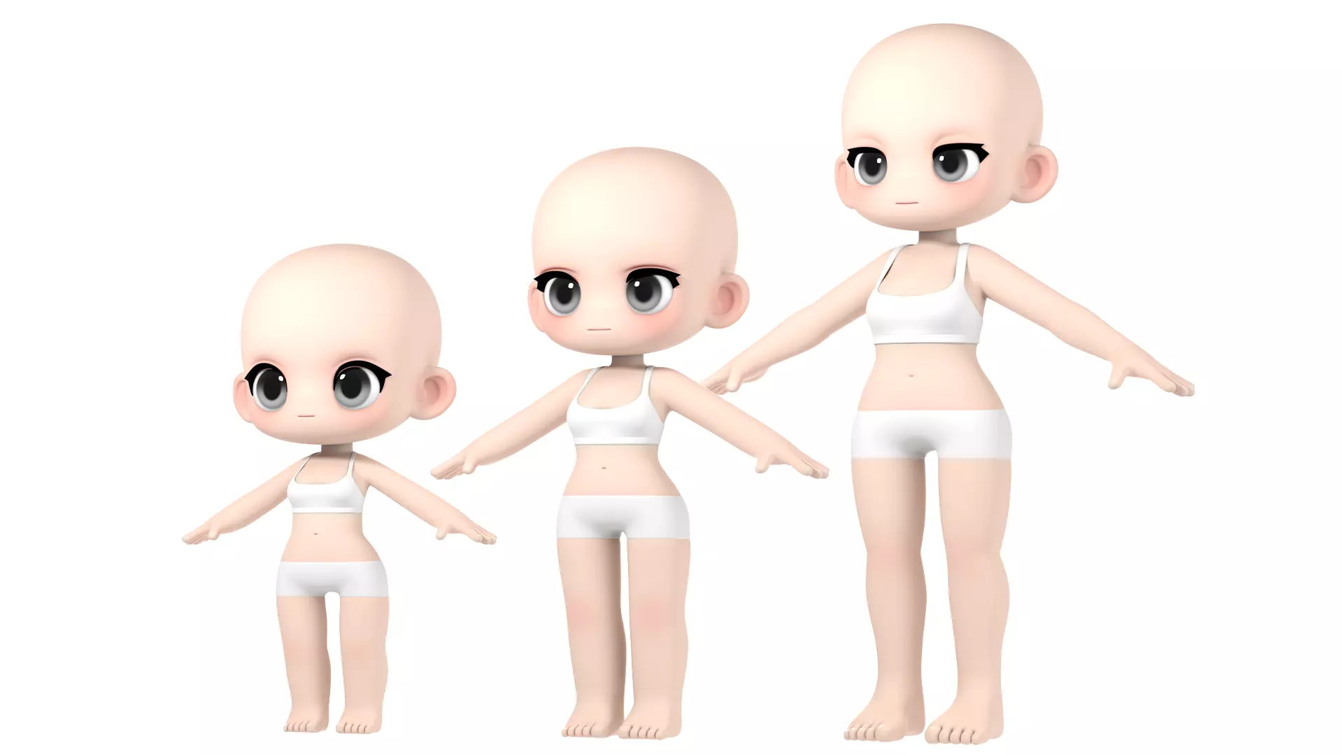 3-Types Girl basemesh Low-poly 3D model_0