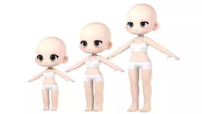 3-Types Girl basemesh Low-poly 3D model