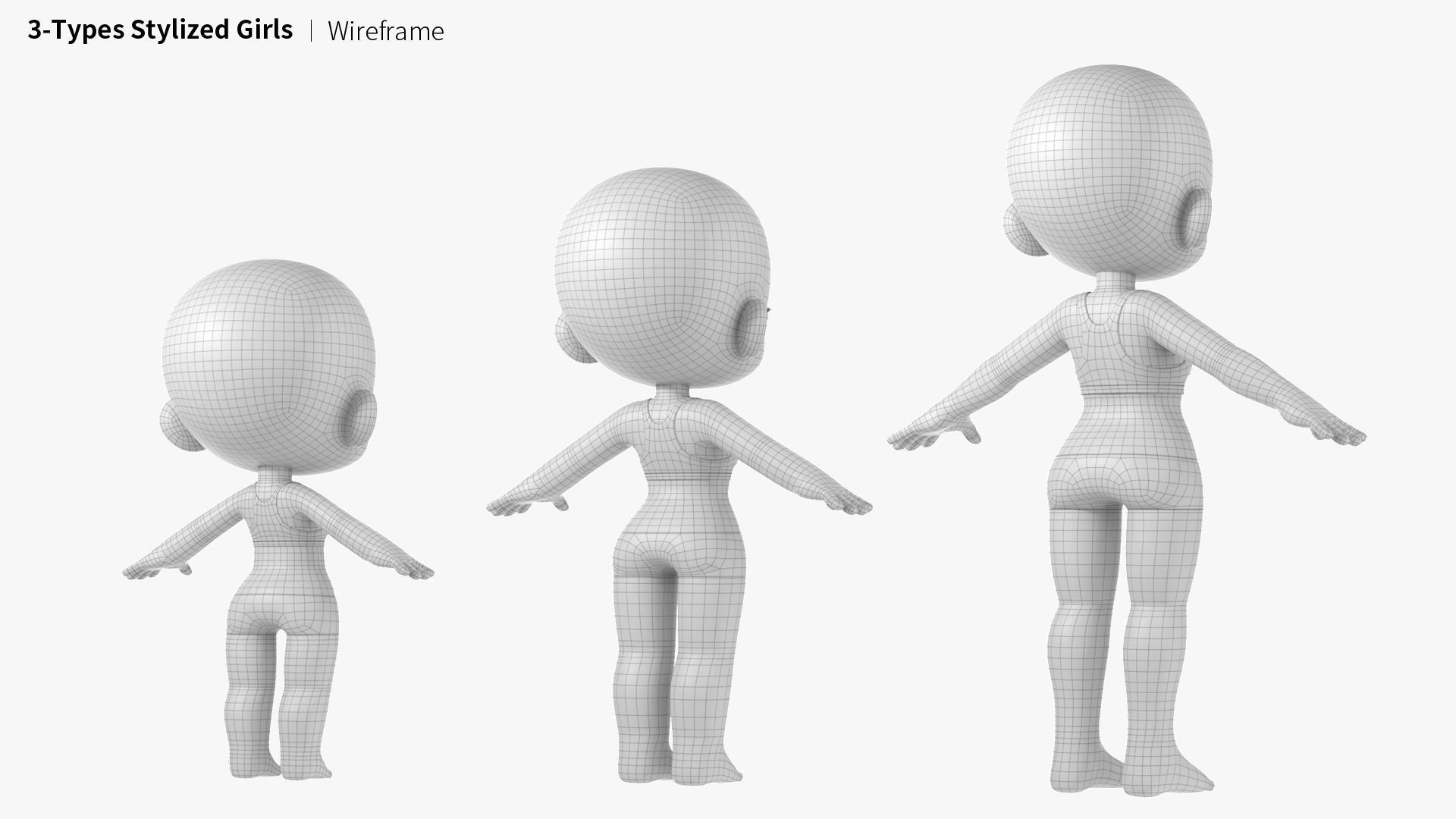 3-Types Girl basemesh Low-poly 3D model_4