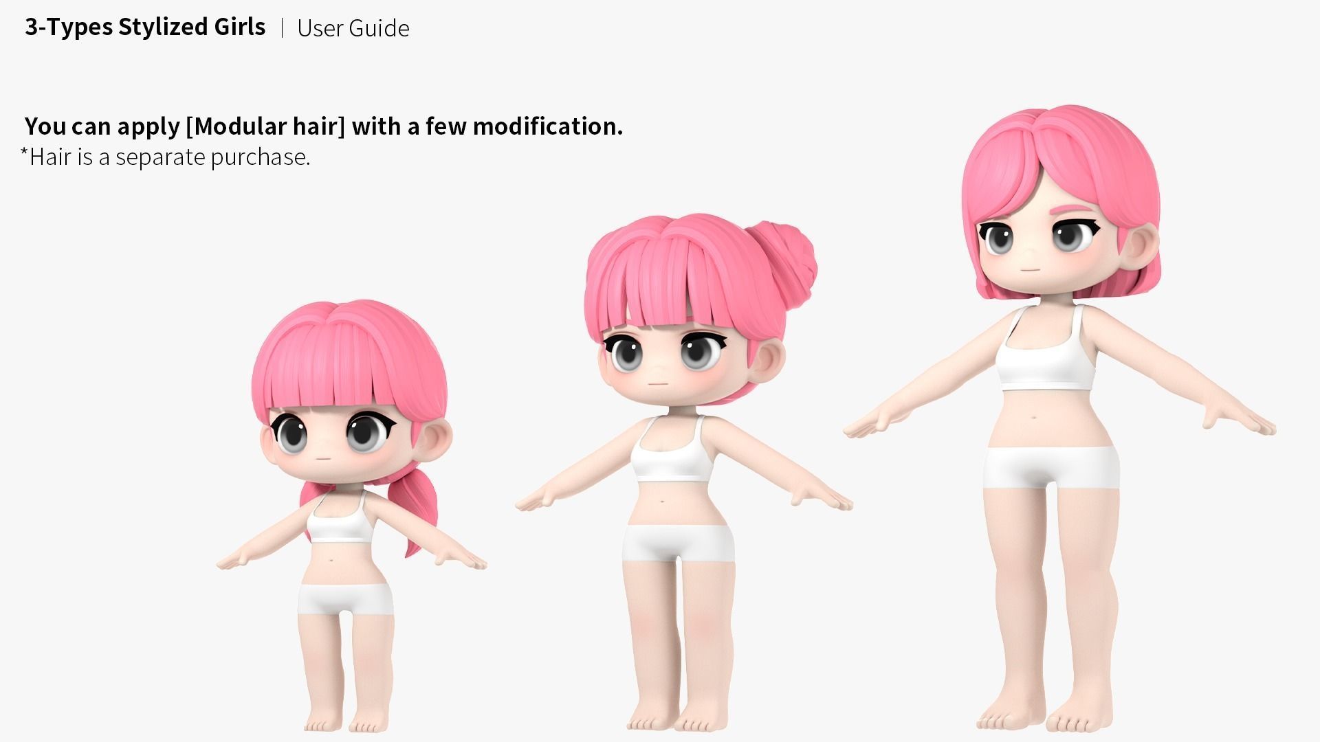 3-Types Girl basemesh Low-poly 3D model_2