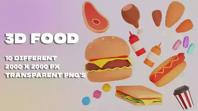 3D model Cartoon Food Pack Low-poly 3D model