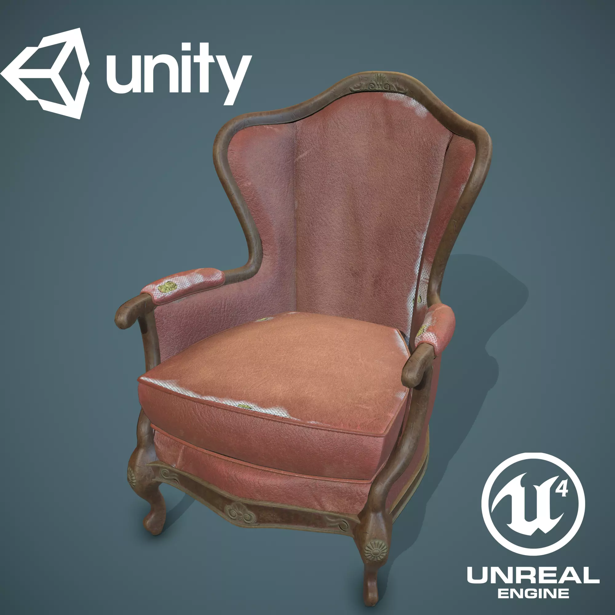 Leather old chair Low-poly 3D model_0