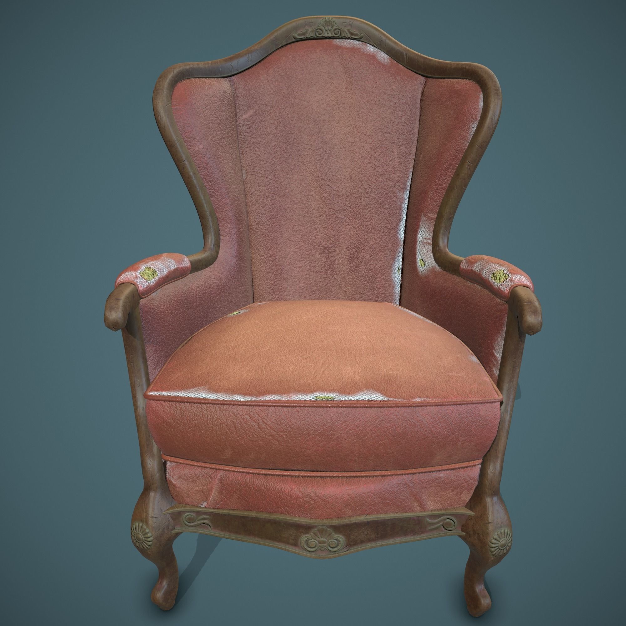Leather old chair Low-poly 3D model_5