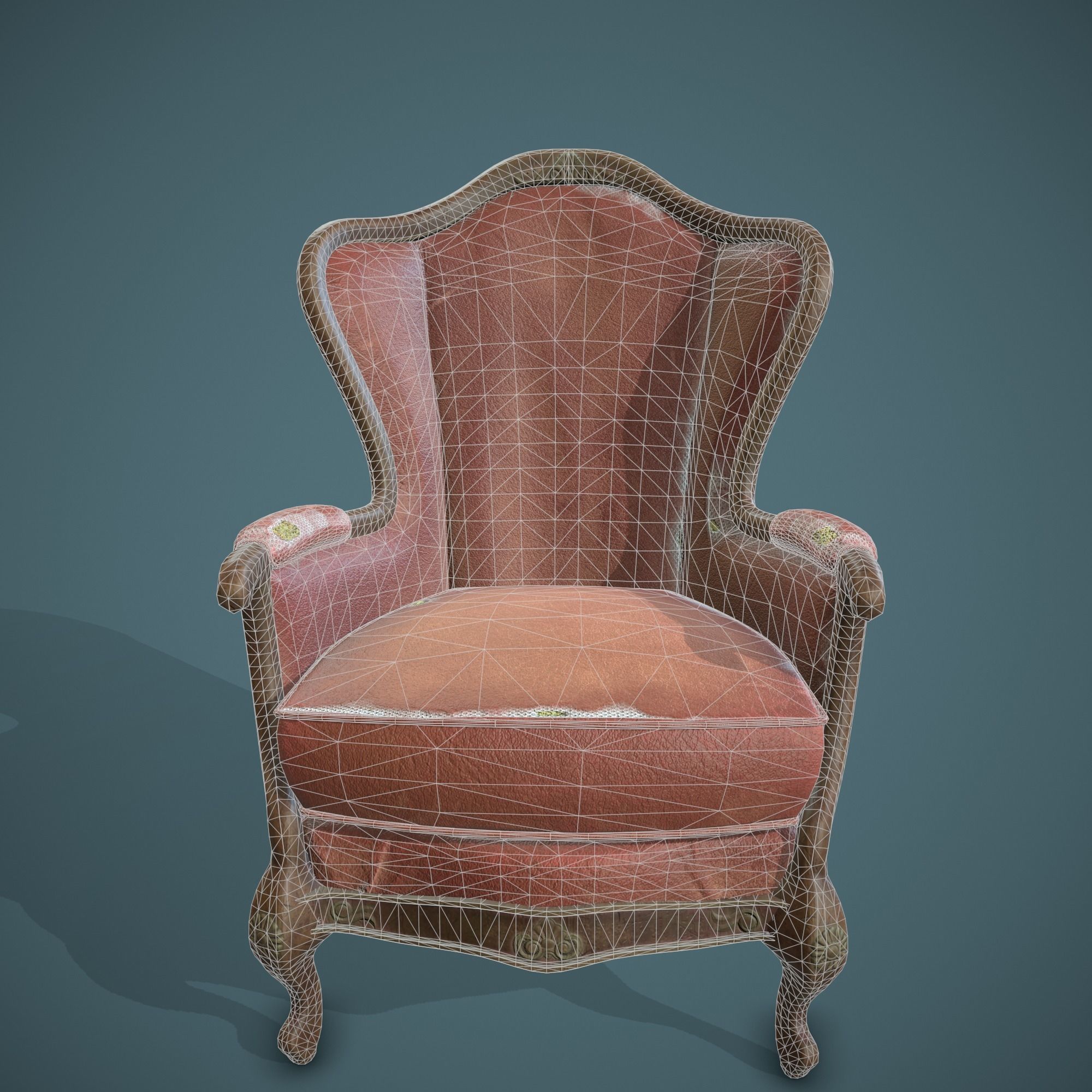 Leather old chair Low-poly 3D model_17