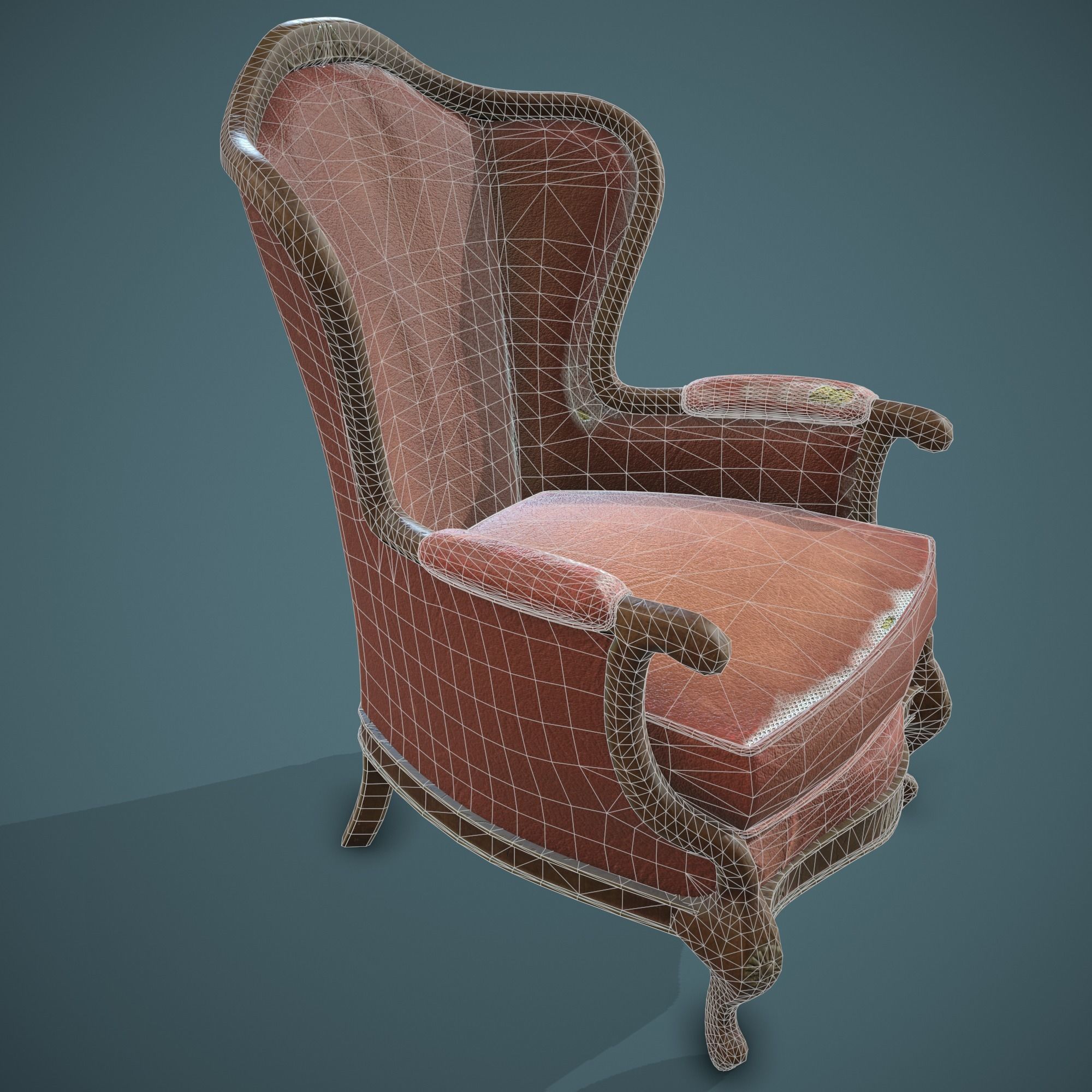 Leather old chair Low-poly 3D model_13