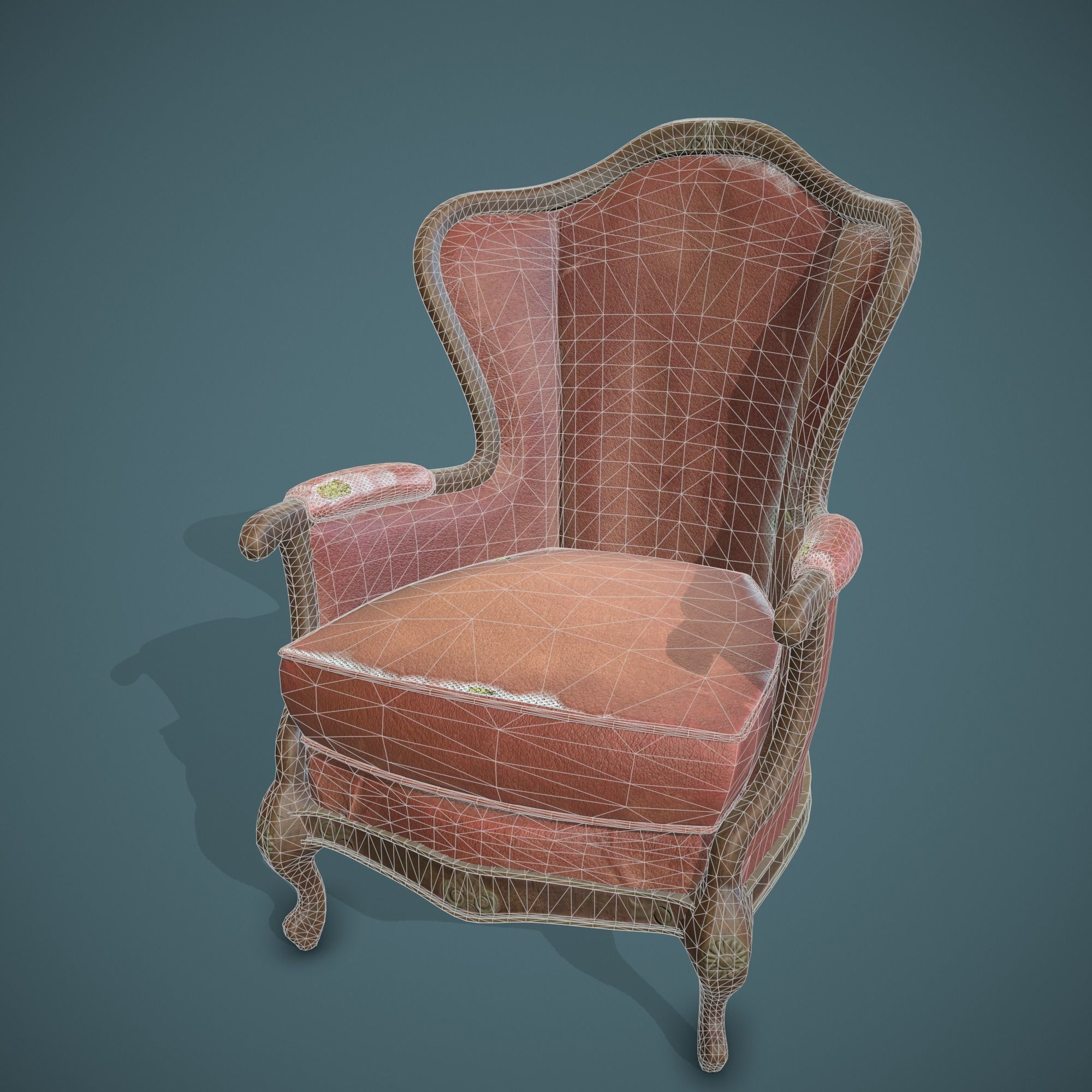 Leather old chair Low-poly 3D model_2