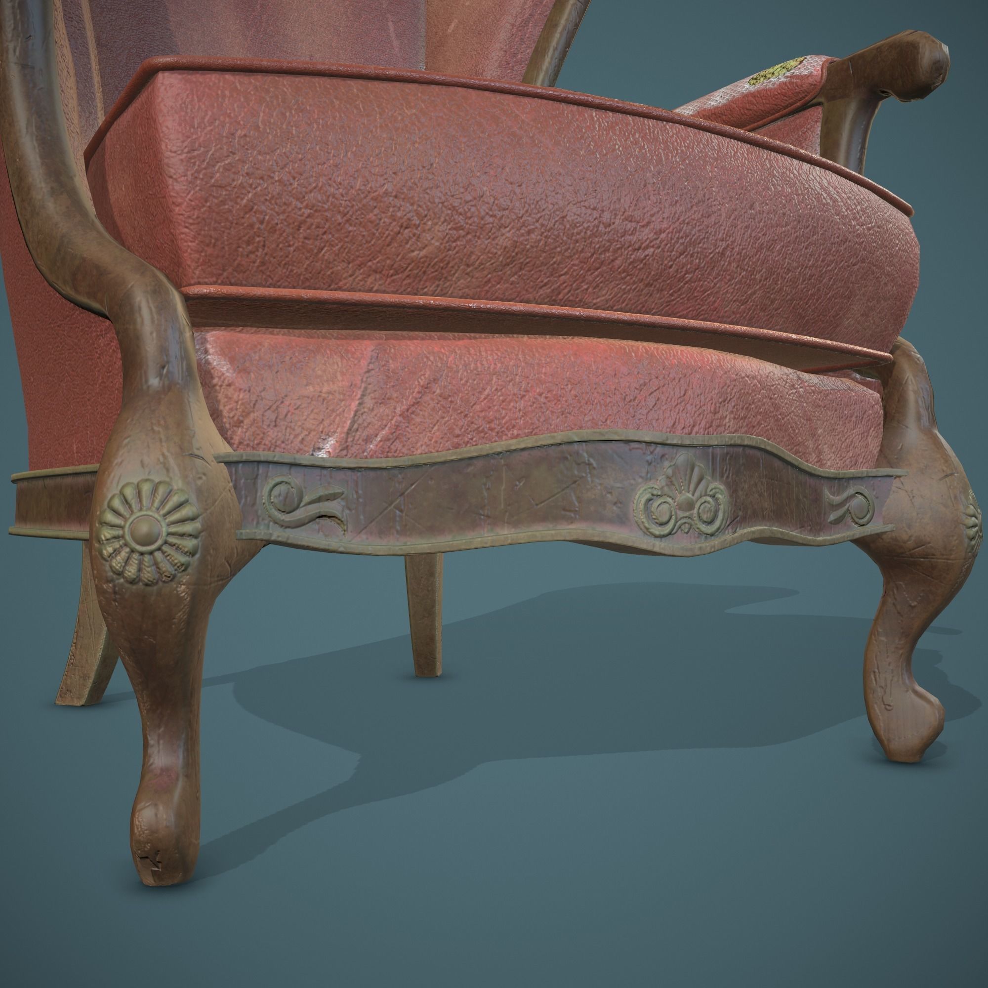 Leather old chair Low-poly 3D model_6