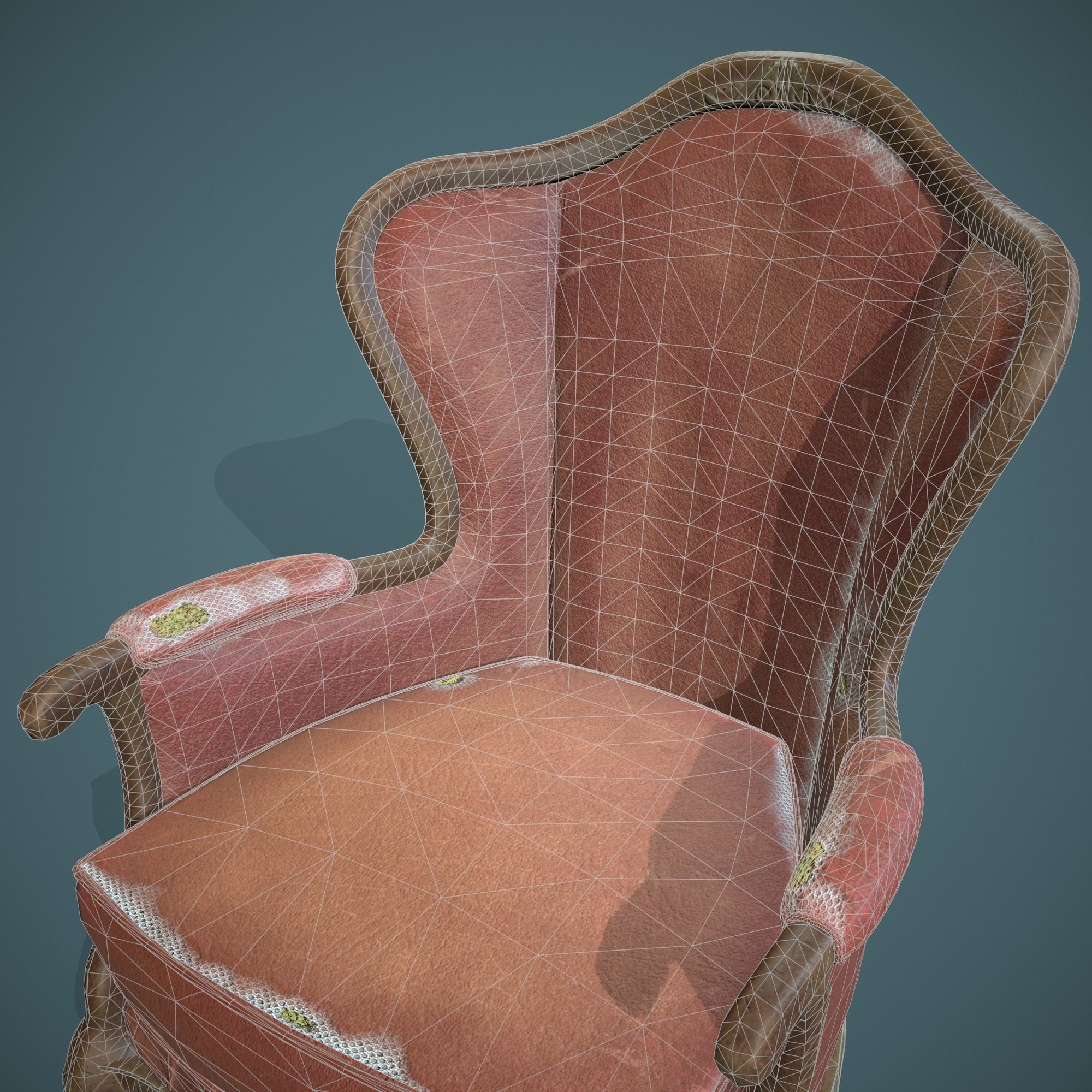 Leather old chair Low-poly 3D model_14