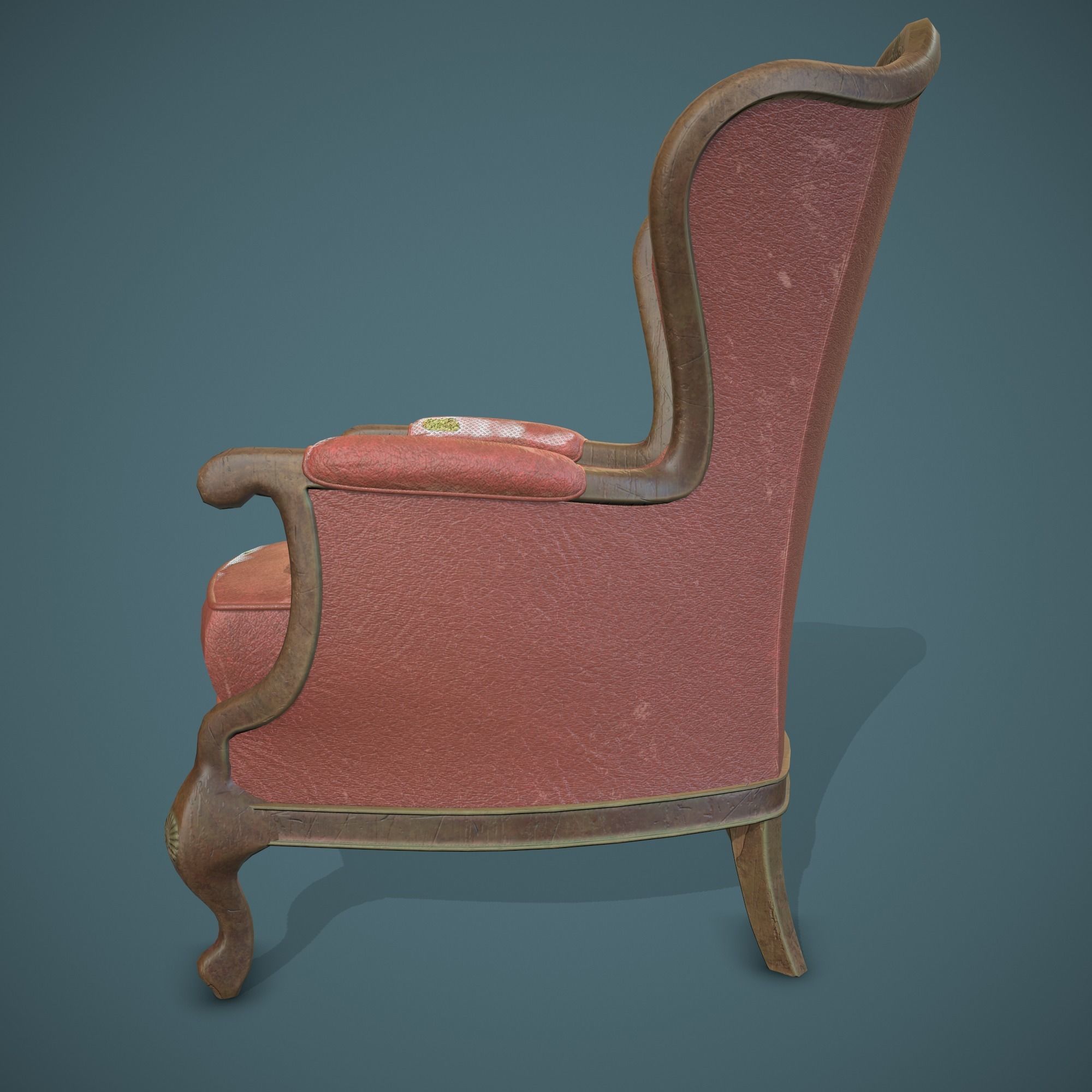 Leather old chair Low-poly 3D model_8