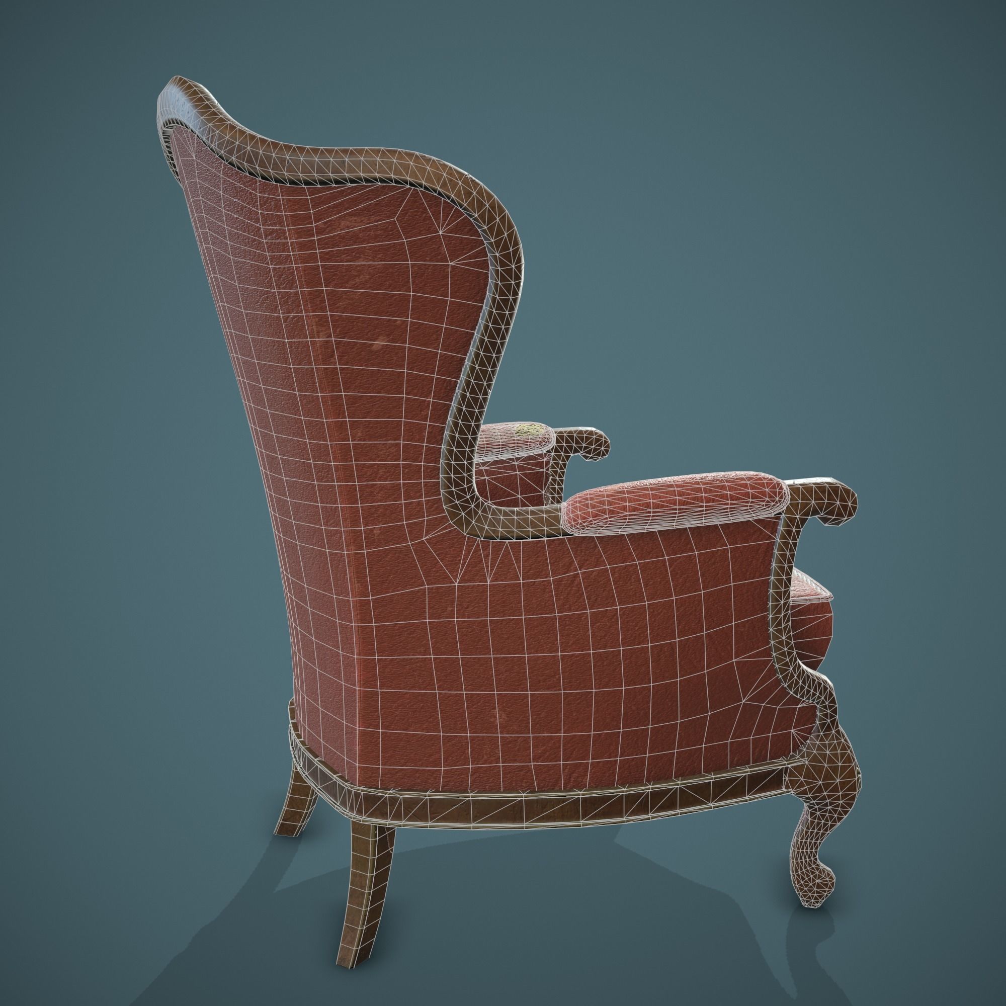 Leather old chair Low-poly 3D model_16